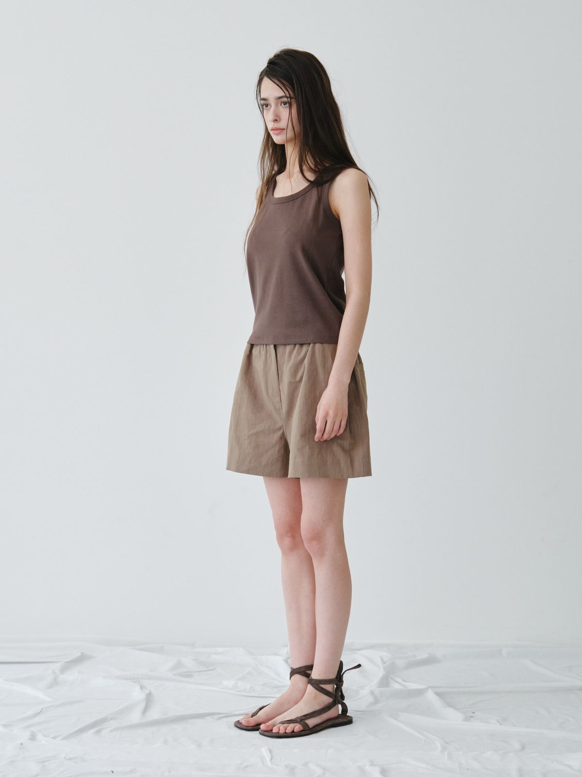 리플레인(REPLAIN) COTTON SLEEVELESS TOP_BROWN