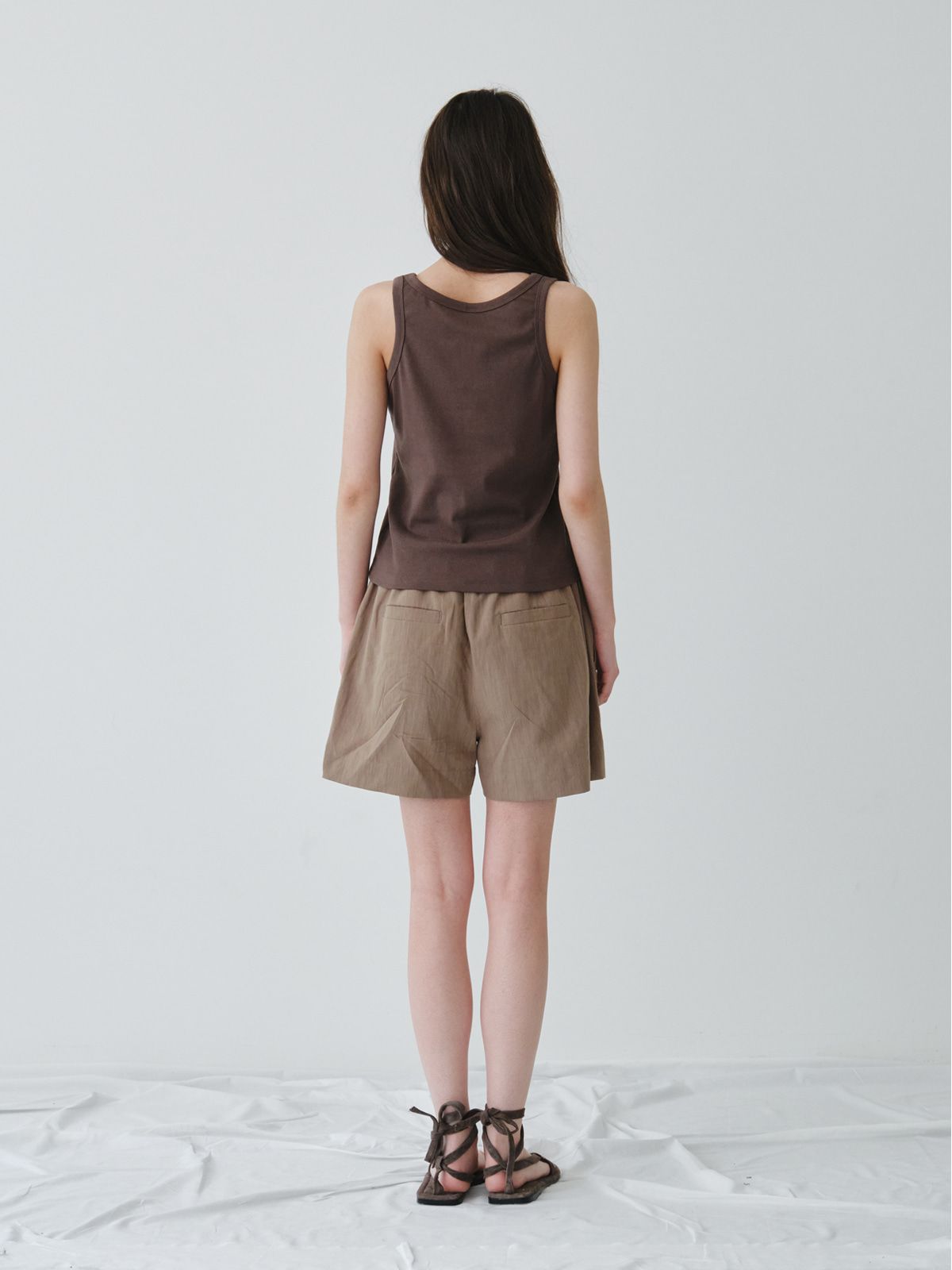 리플레인(REPLAIN) COTTON SLEEVELESS TOP_BROWN
