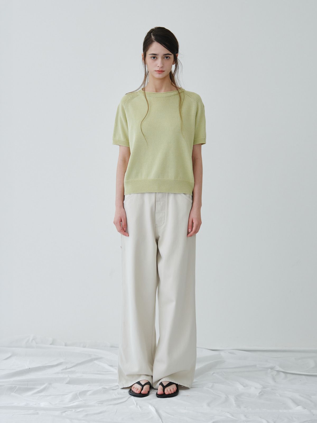 리플레인(REPLAIN) COTTON HALF ROUND KNIT TOP_GREEN