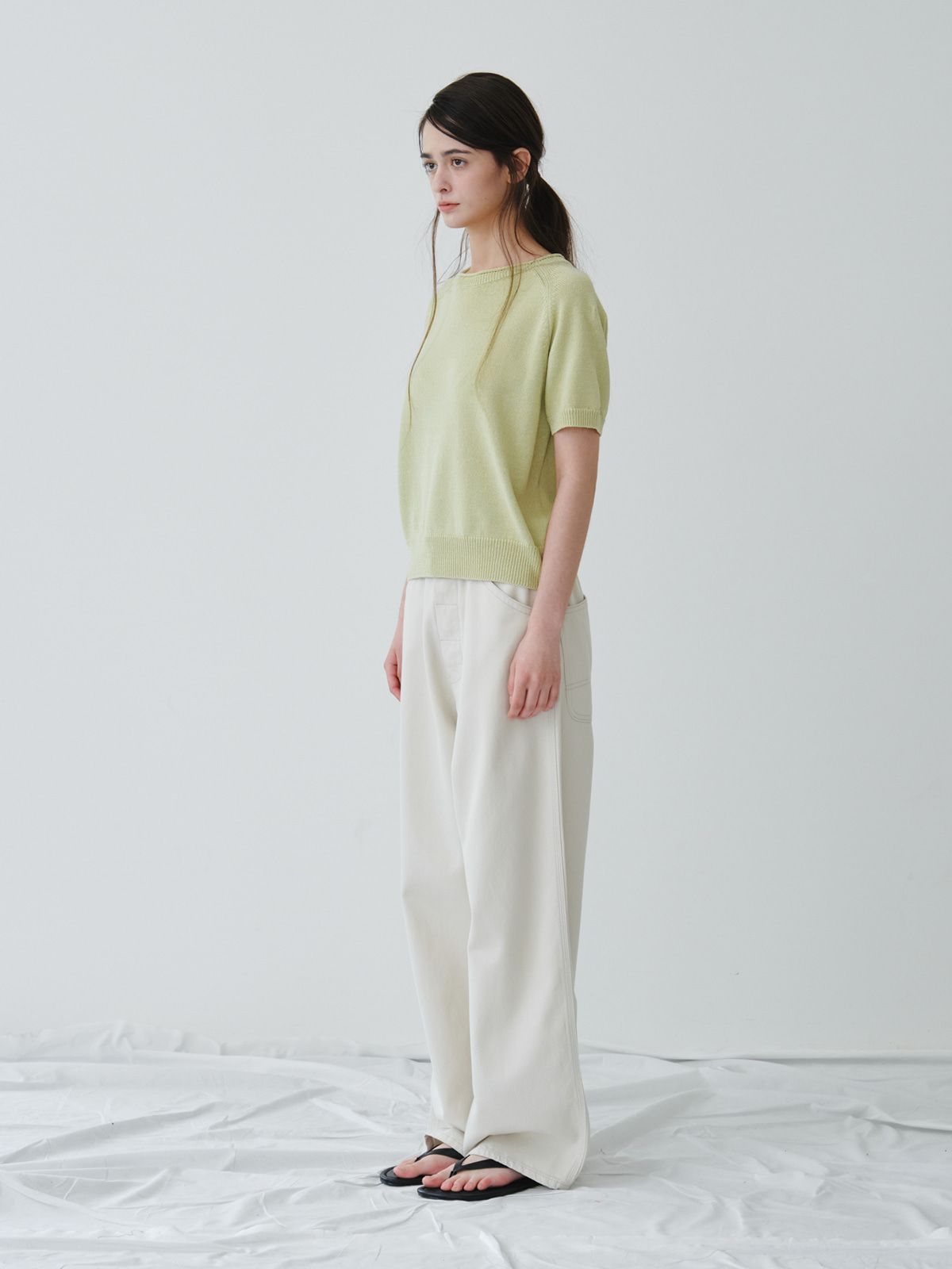 리플레인(REPLAIN) COTTON HALF ROUND KNIT TOP_GREEN