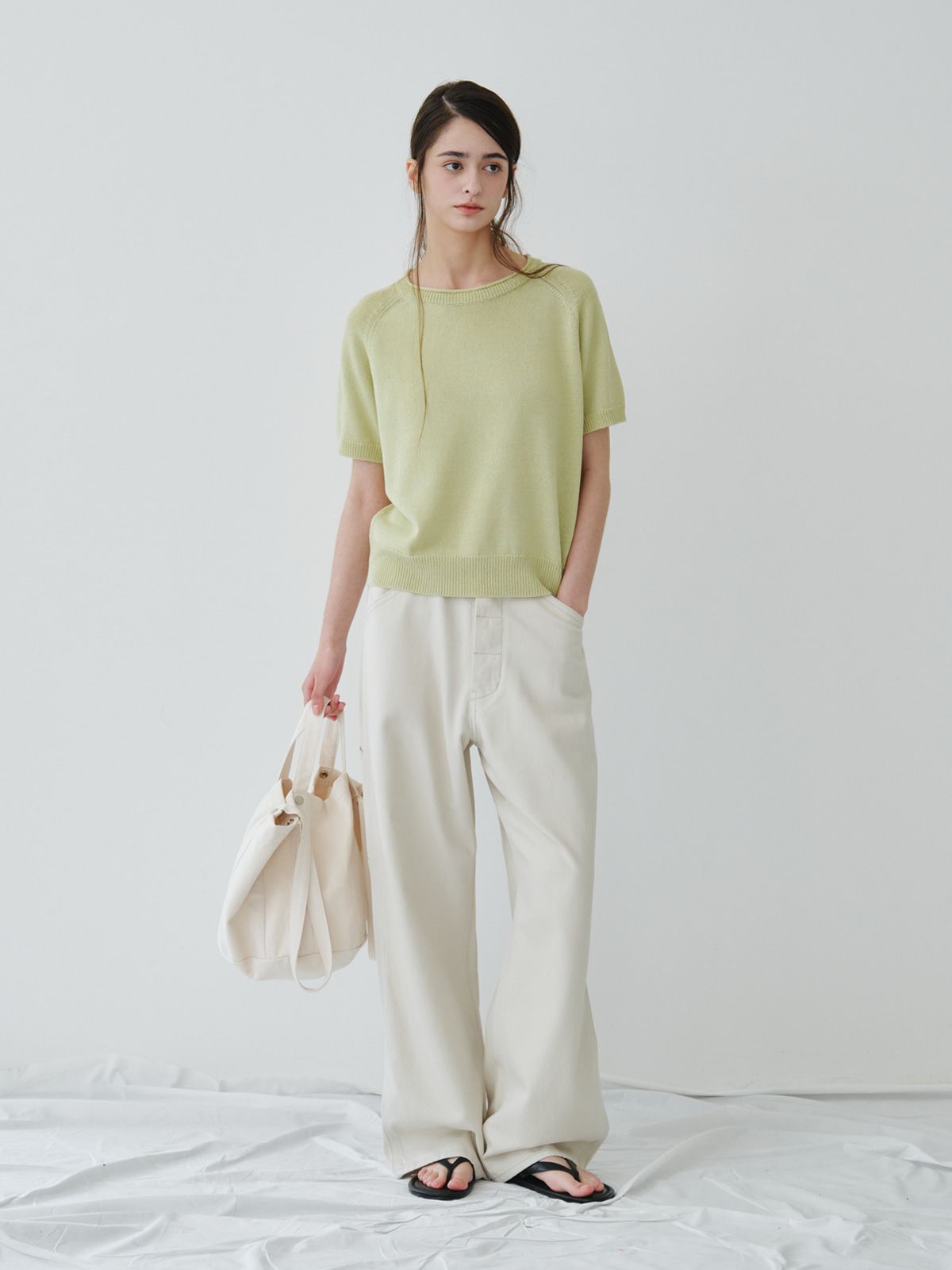 리플레인(REPLAIN) COTTON HALF ROUND KNIT TOP_GREEN