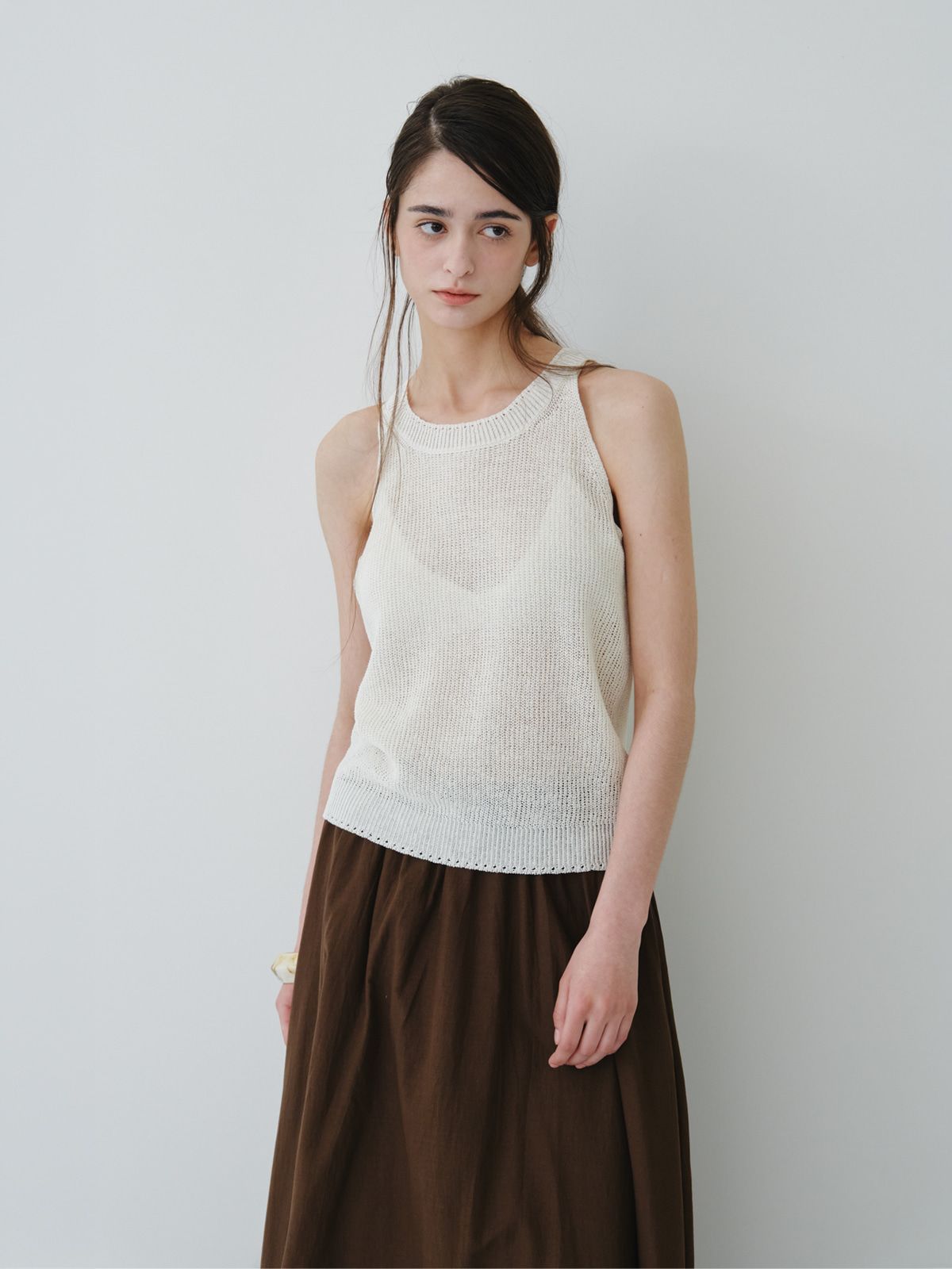 리플레인(REPLAIN) LINEN HALTER KNIT TOP_OFF WHITE