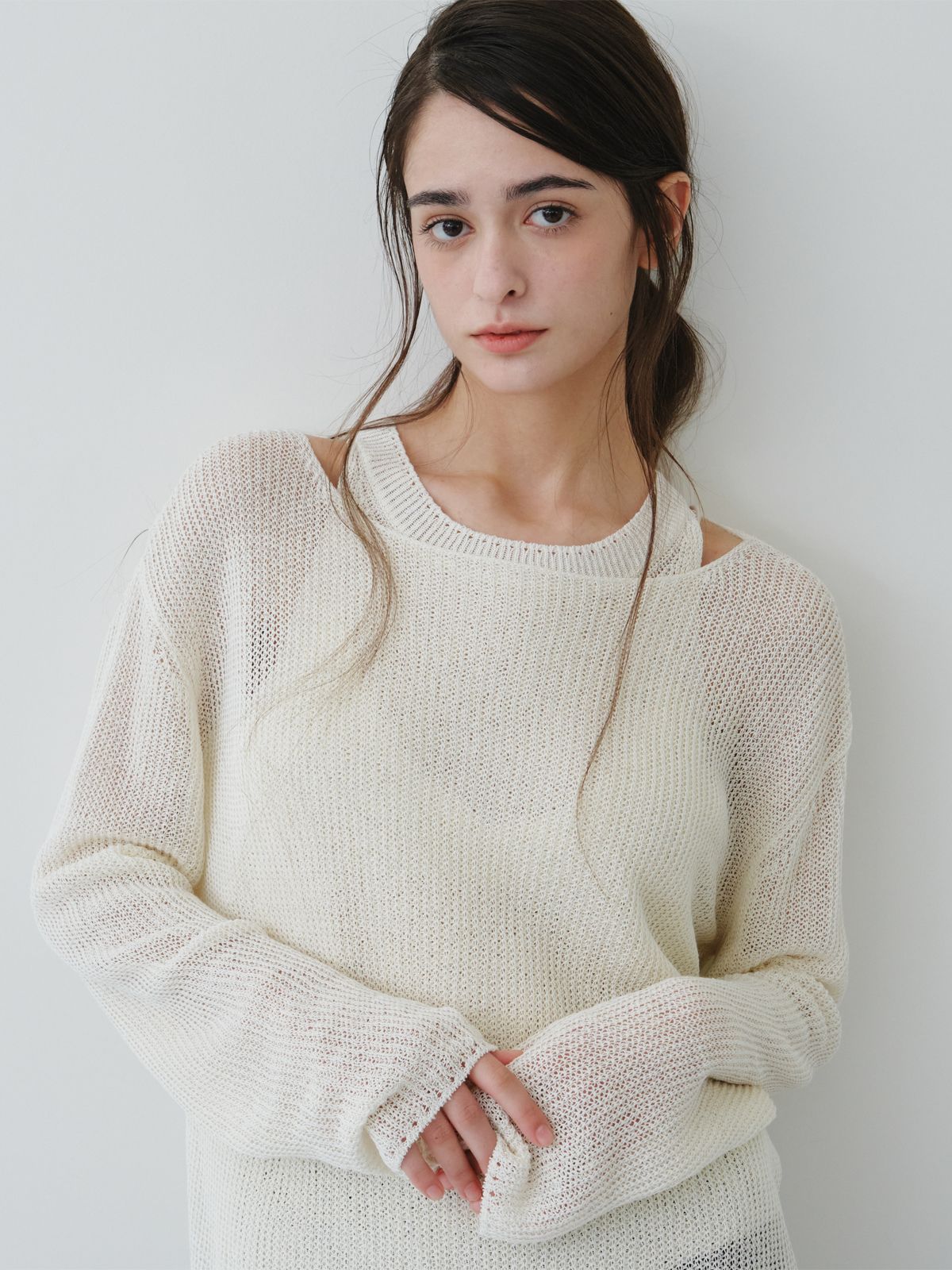 리플레인(REPLAIN) LINEN HALTER KNIT TOP_OFF WHITE