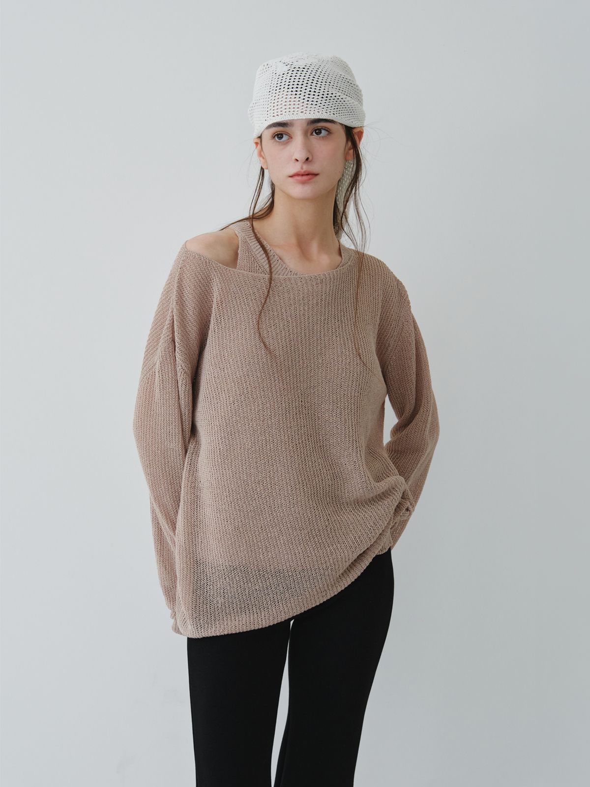 리플레인(REPLAIN) LINEN HALTER KNIT TOP_BEIGE