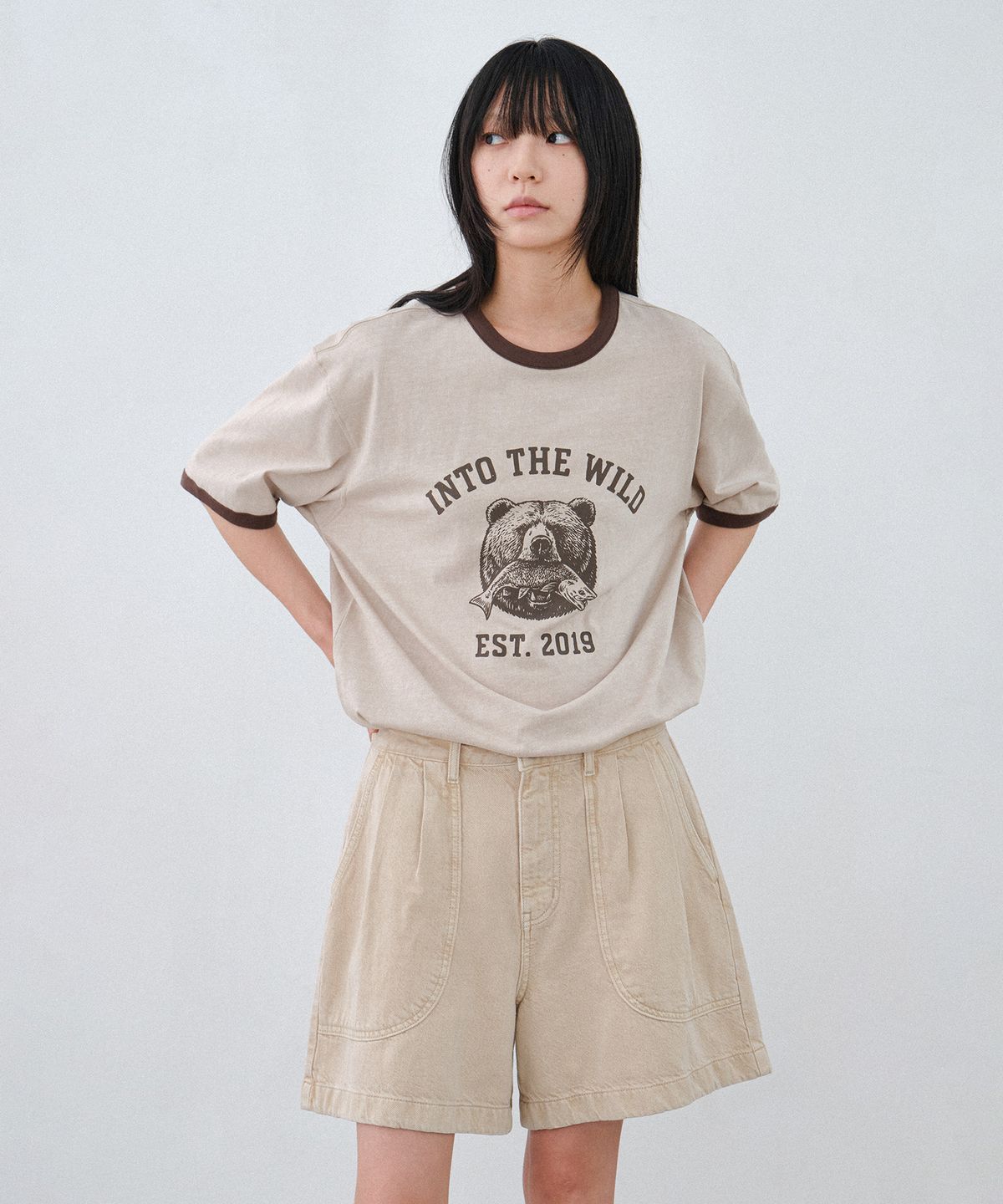 힐리먼트(HELEMENT) 와일드 베어 링거 반팔티 (BEIGE)