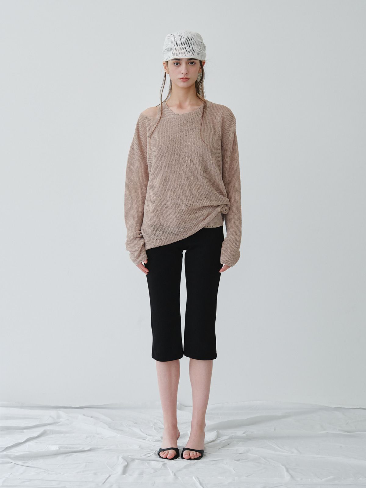 리플레인(REPLAIN) LINEN LONG SLEEVE KNIT TOP_BEIGE