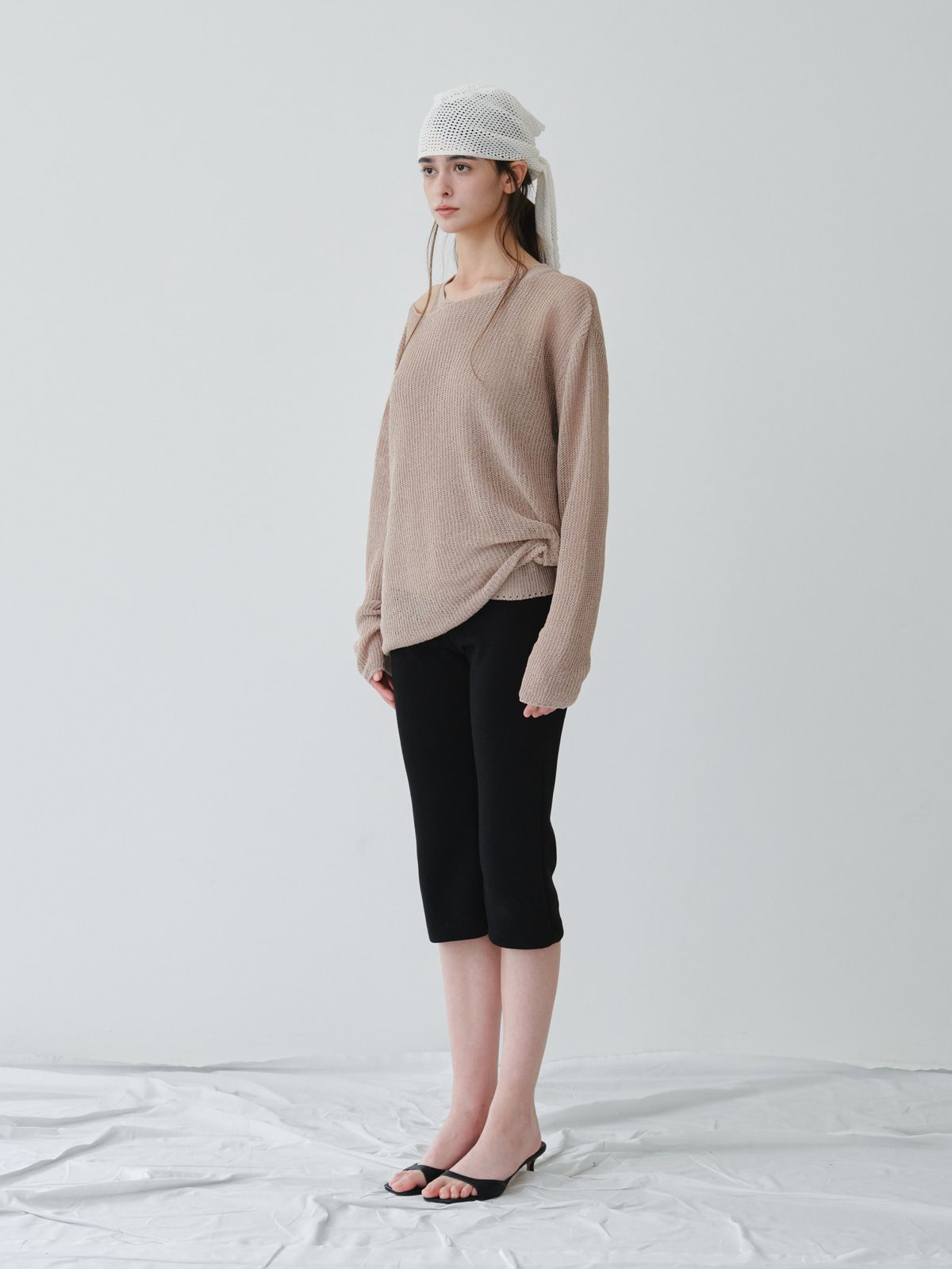 리플레인(REPLAIN) LINEN LONG SLEEVE KNIT TOP_BEIGE