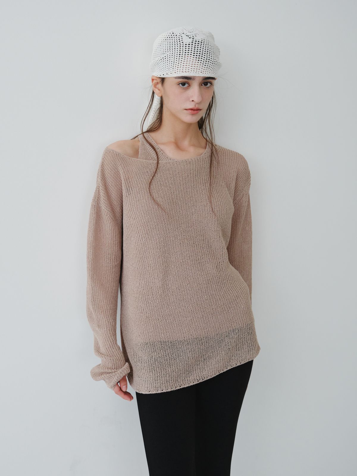 리플레인(REPLAIN) LINEN LONG SLEEVE KNIT TOP_BEIGE