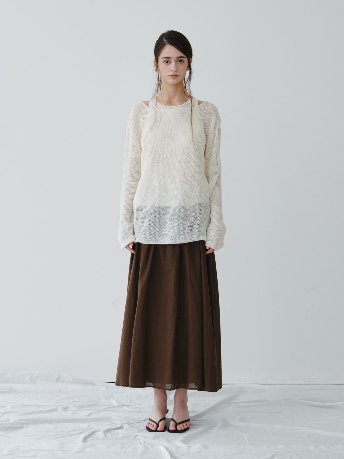 리플레인(REPLAIN) LINEN LONG SLEEVE KNIT TOP_OFF WHITE