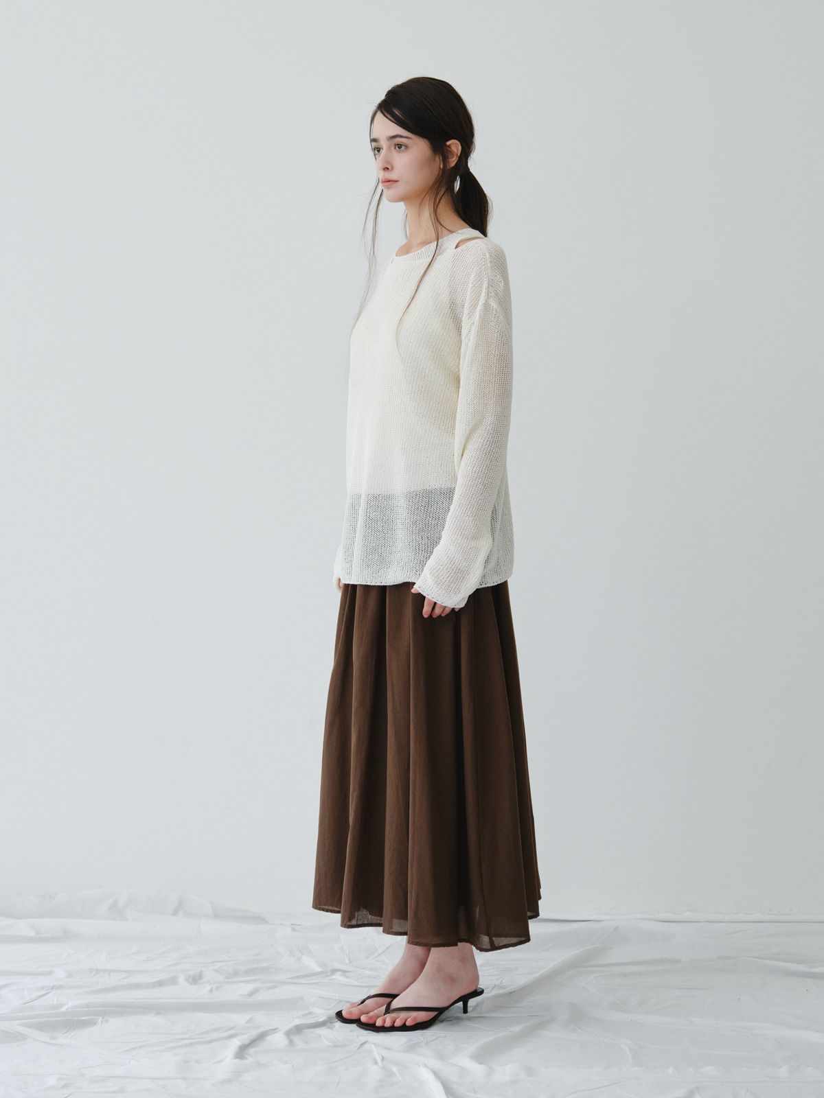 리플레인(REPLAIN) LINEN LONG SLEEVE KNIT TOP_OFF WHITE
