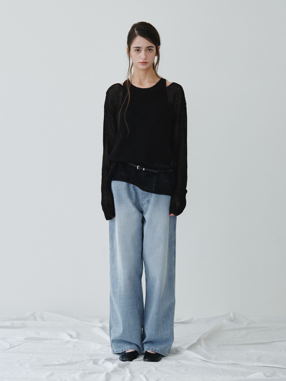 리플레인(REPLAIN) LINEN LONG SLEEVE KNIT TOP_BLACK
