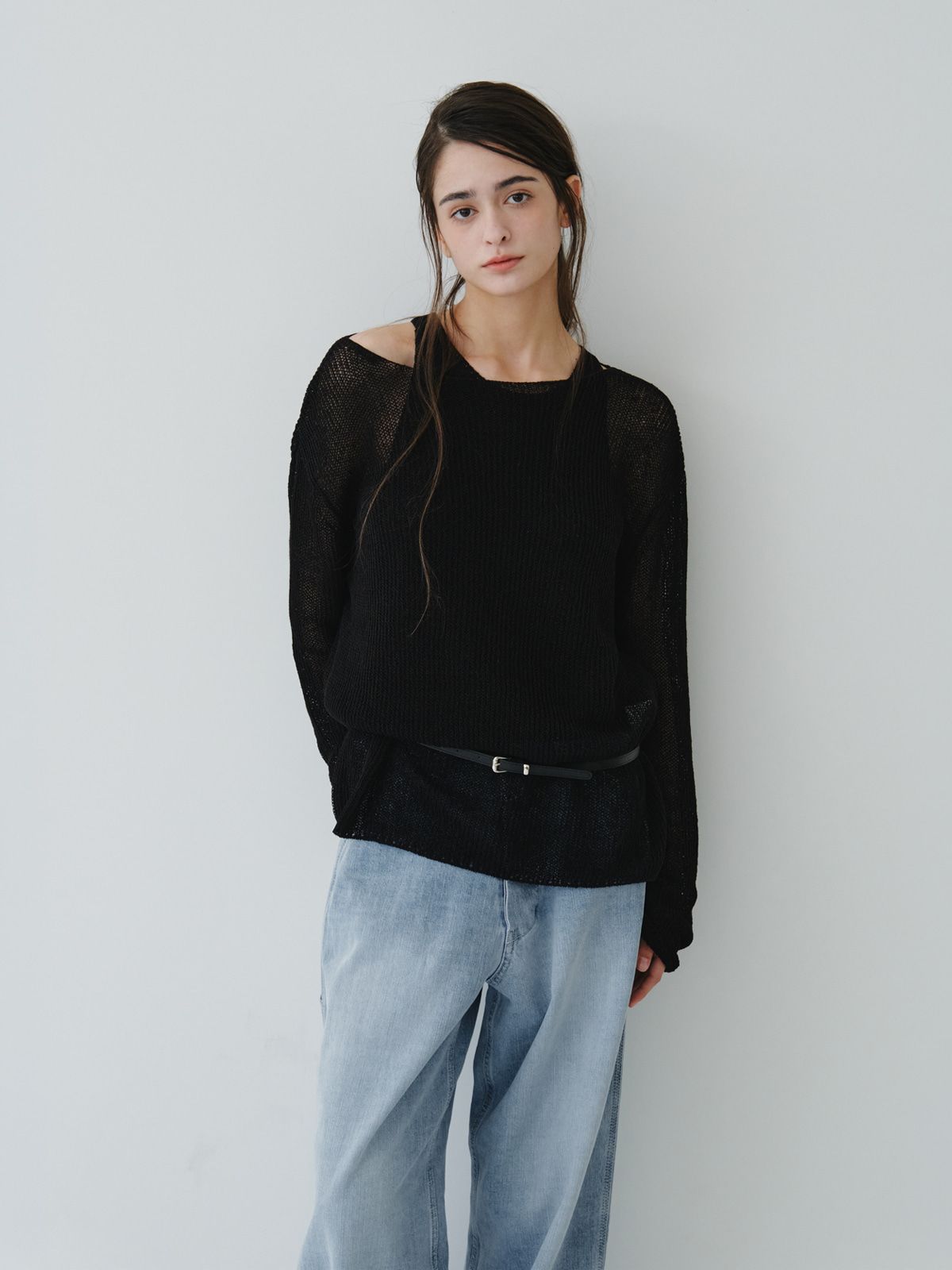 리플레인(REPLAIN) LINEN LONG SLEEVE KNIT TOP_BLACK