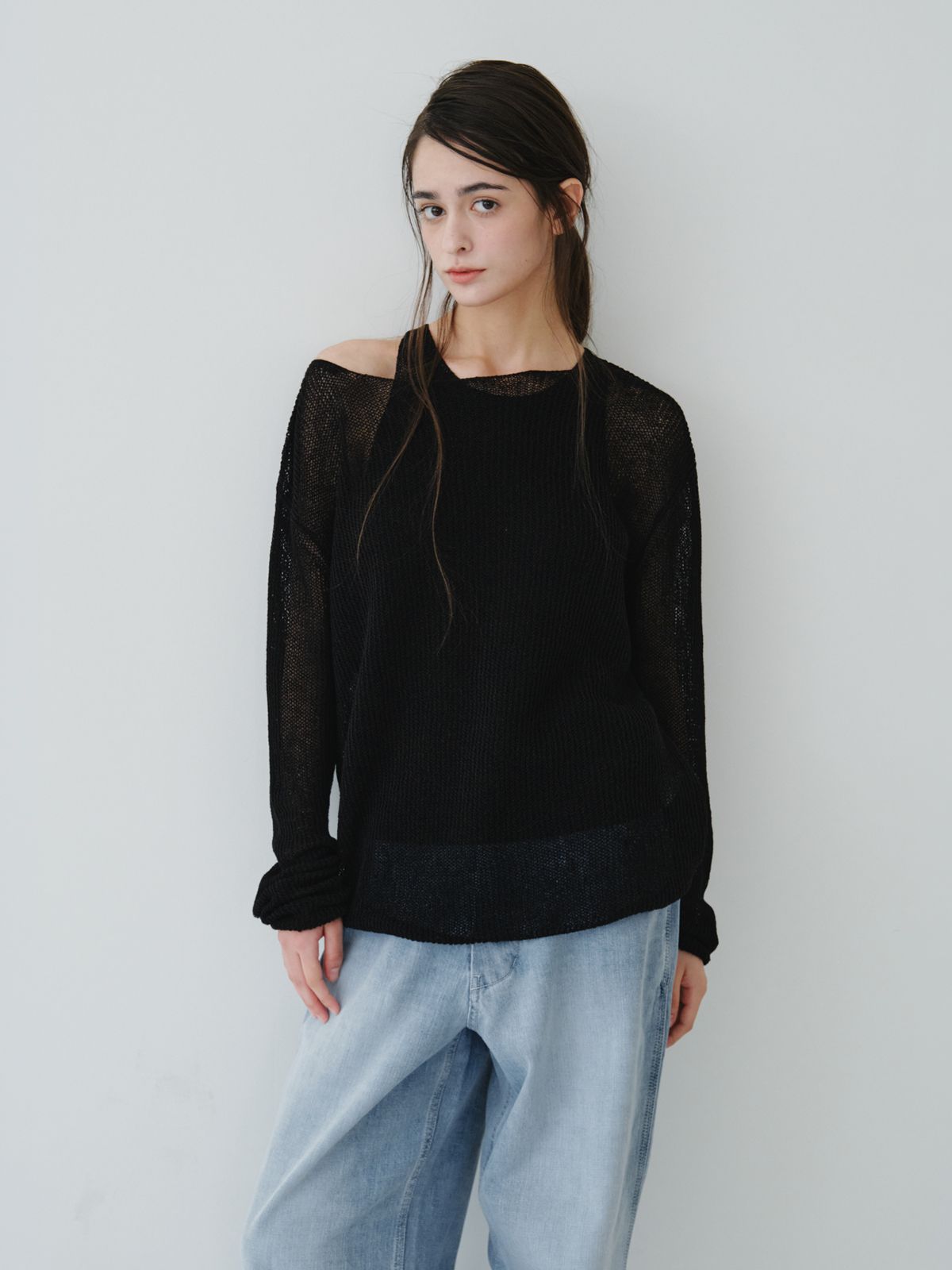 리플레인(REPLAIN) LINEN LONG SLEEVE KNIT TOP_BLACK