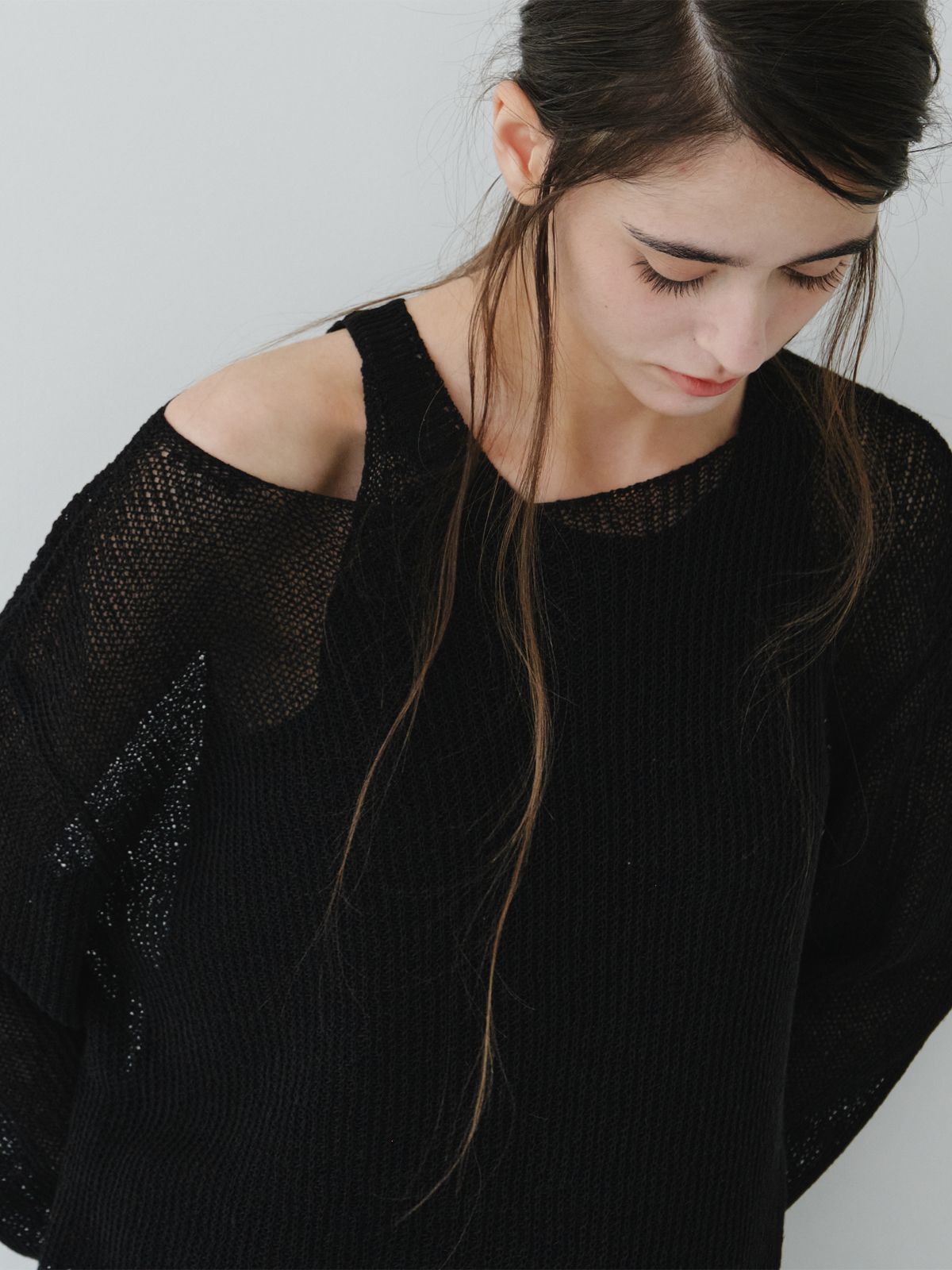 리플레인(REPLAIN) LINEN LONG SLEEVE KNIT TOP_BLACK