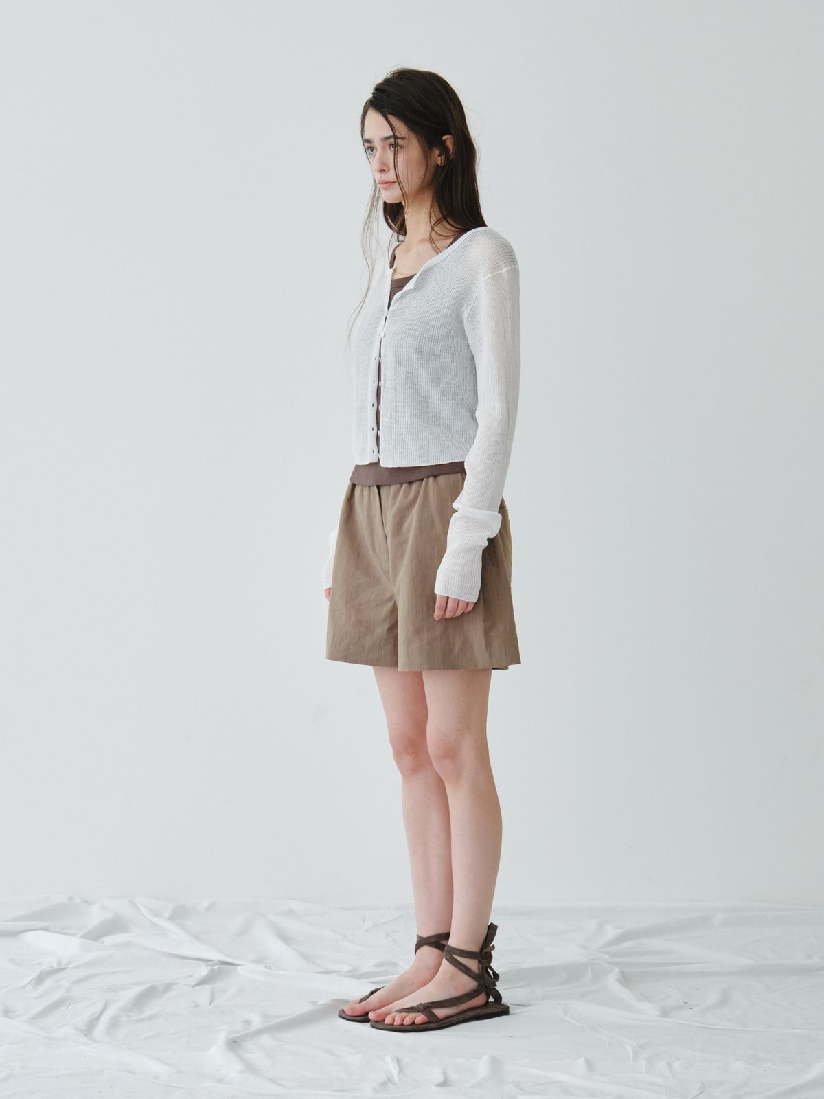 리플레인(REPLAIN) LINEN SHEER RIB CARDIGAN_OFF WHITE