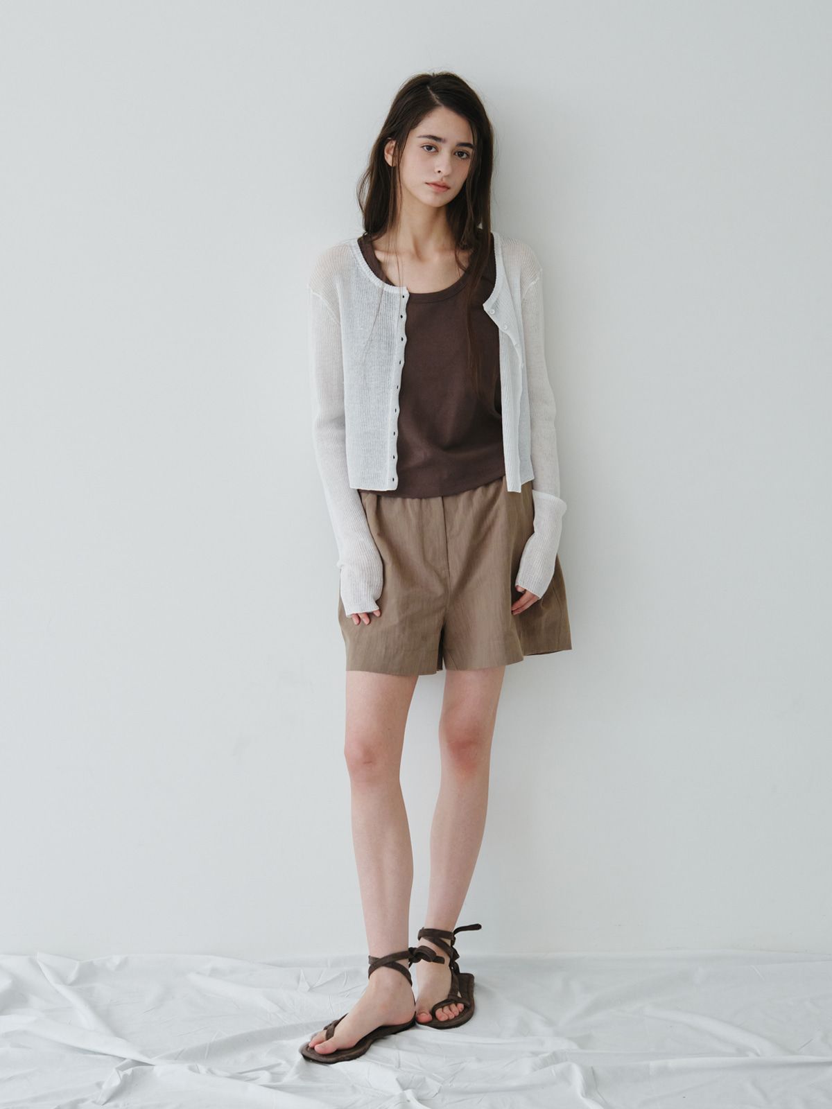 리플레인(REPLAIN) LINEN SHEER RIB CARDIGAN_OFF WHITE
