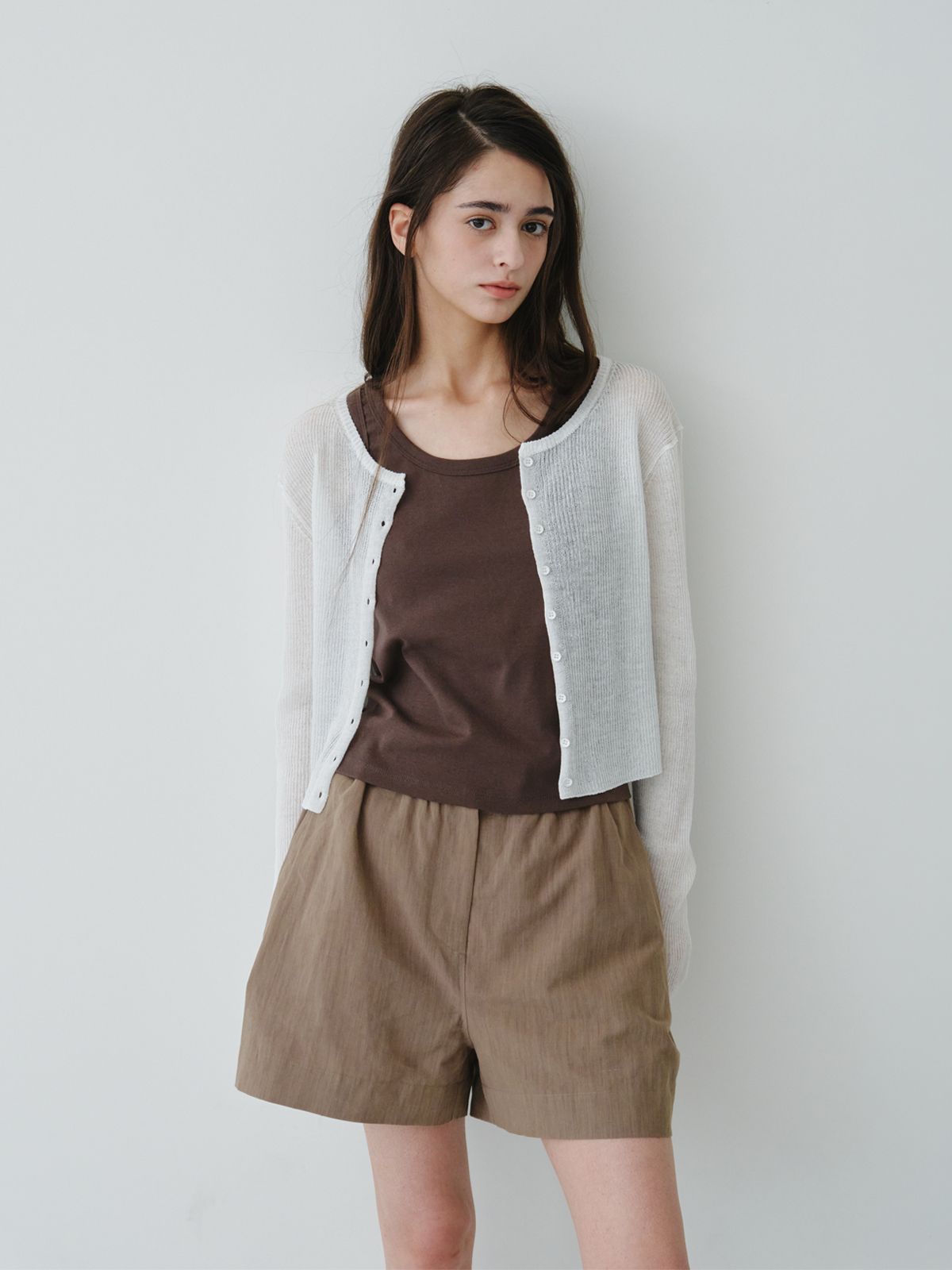 리플레인(REPLAIN) LINEN SHEER RIB CARDIGAN_OFF WHITE