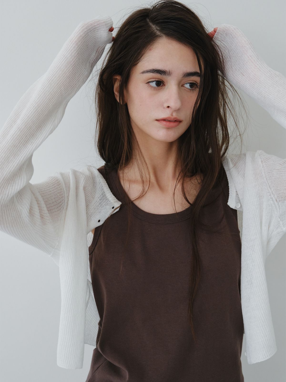 리플레인(REPLAIN) LINEN SHEER RIB CARDIGAN_OFF WHITE
