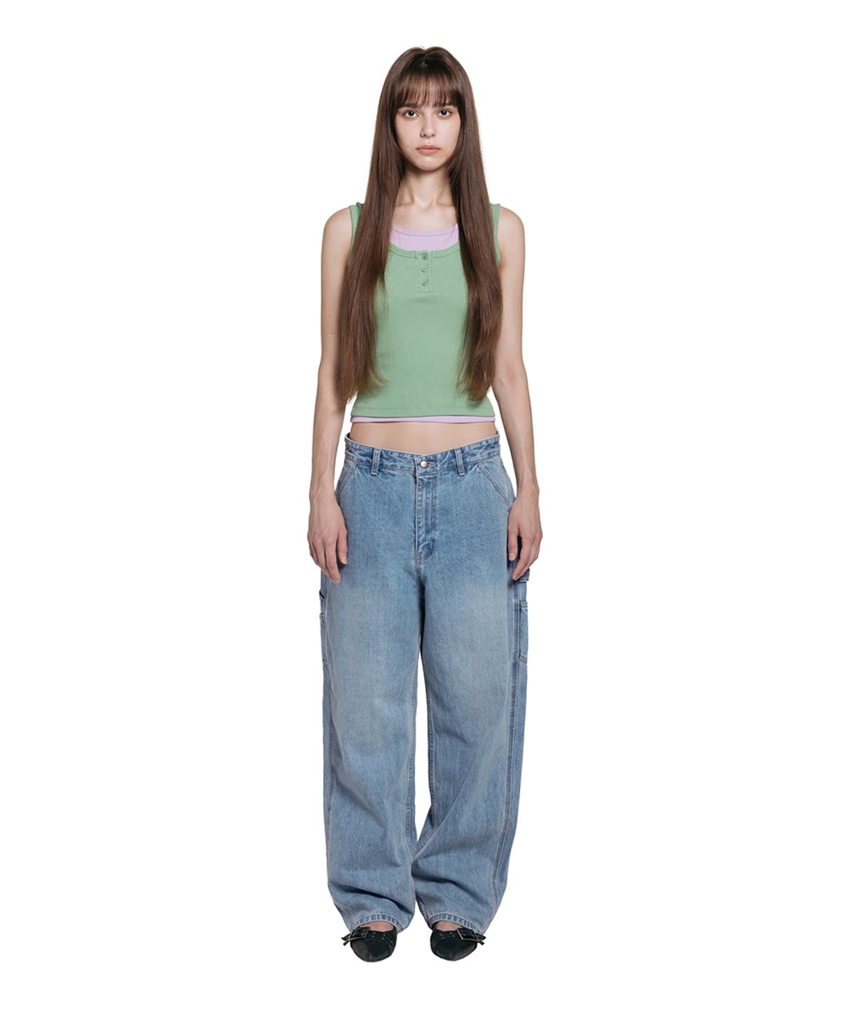 로타입(ROUGHTYPE) Work Drop-line Denim Pants - Light blue