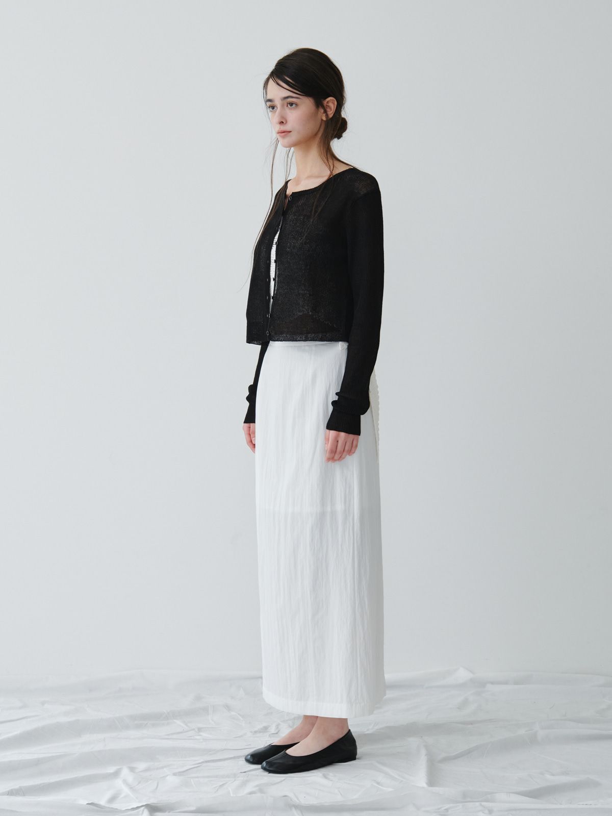 리플레인(REPLAIN) LINEN SHEER RIB CARDIGAN_BLACK