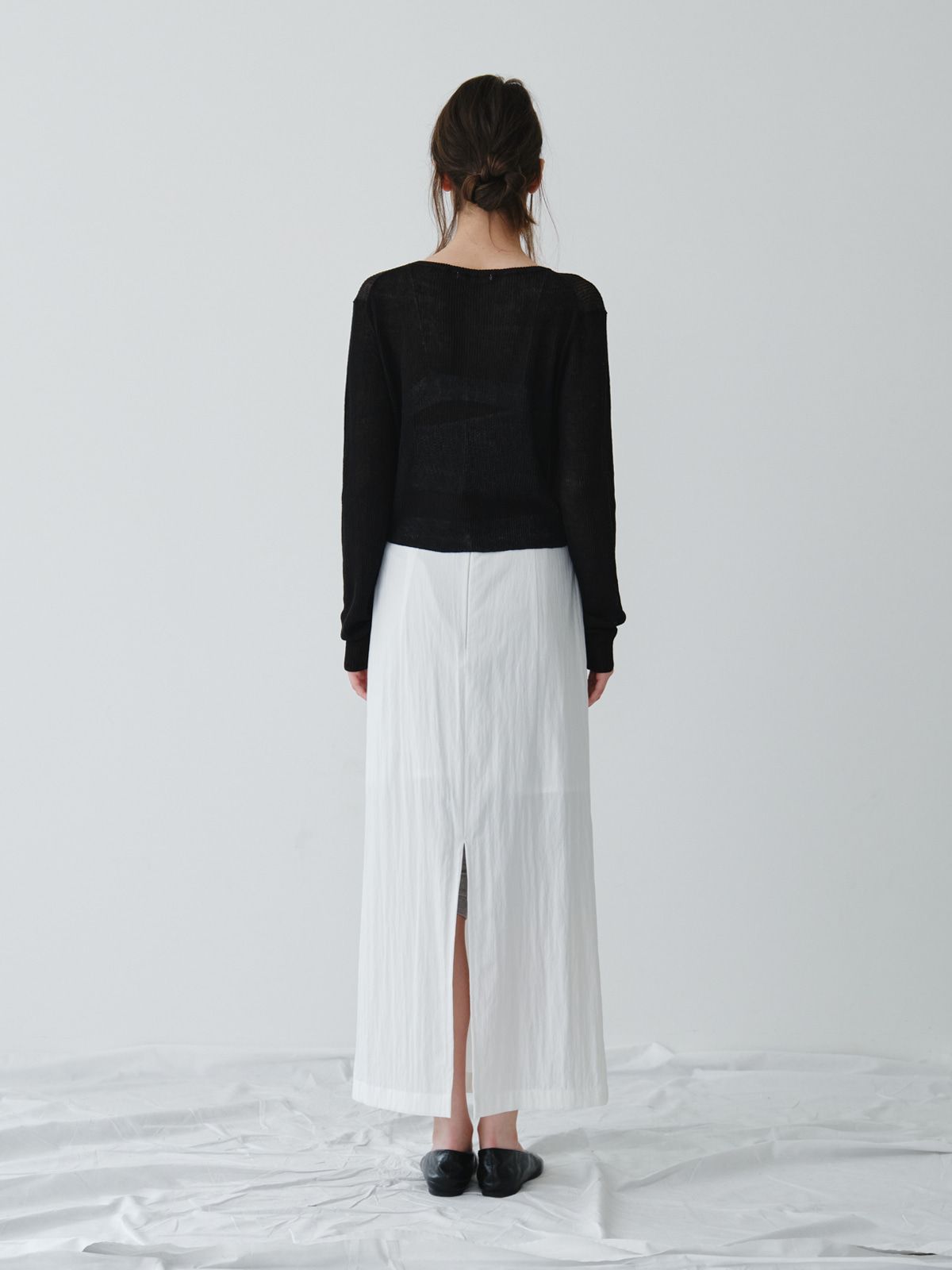 리플레인(REPLAIN) LINEN SHEER RIB CARDIGAN_BLACK