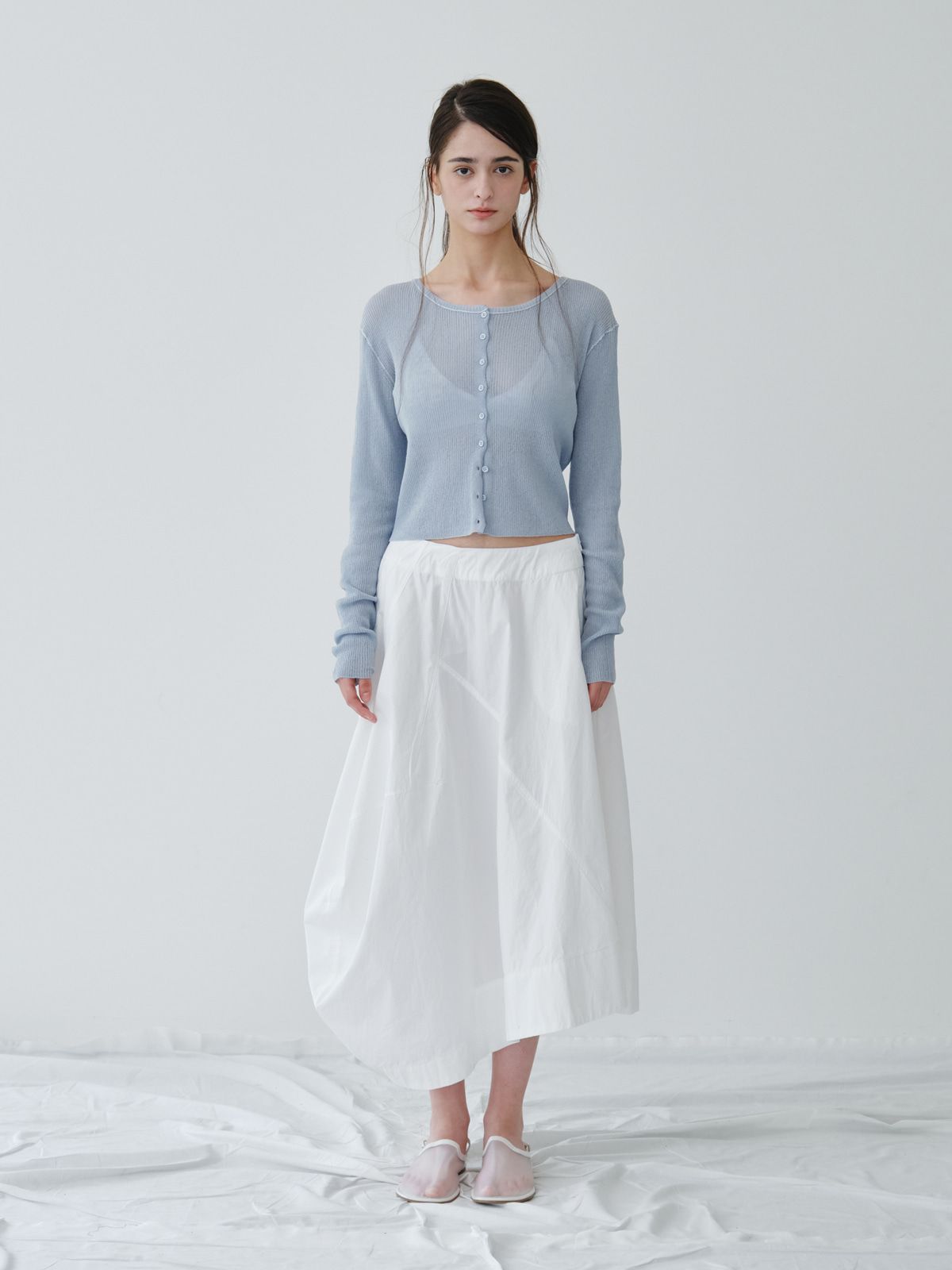 리플레인(REPLAIN) LINEN SHEER RIB CARDIGAN_LIGHT BLUE