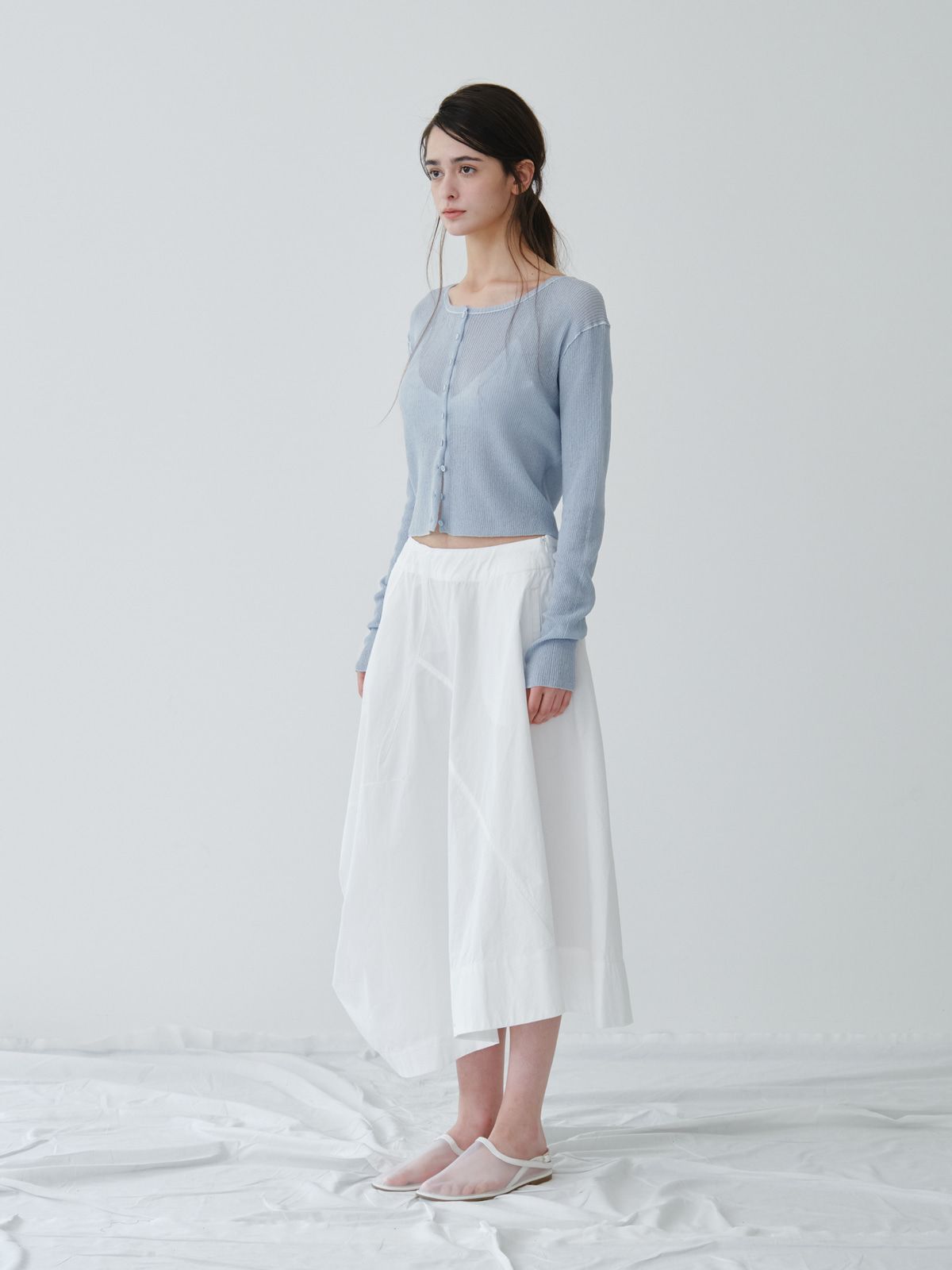리플레인(REPLAIN) LINEN SHEER RIB CARDIGAN_LIGHT BLUE
