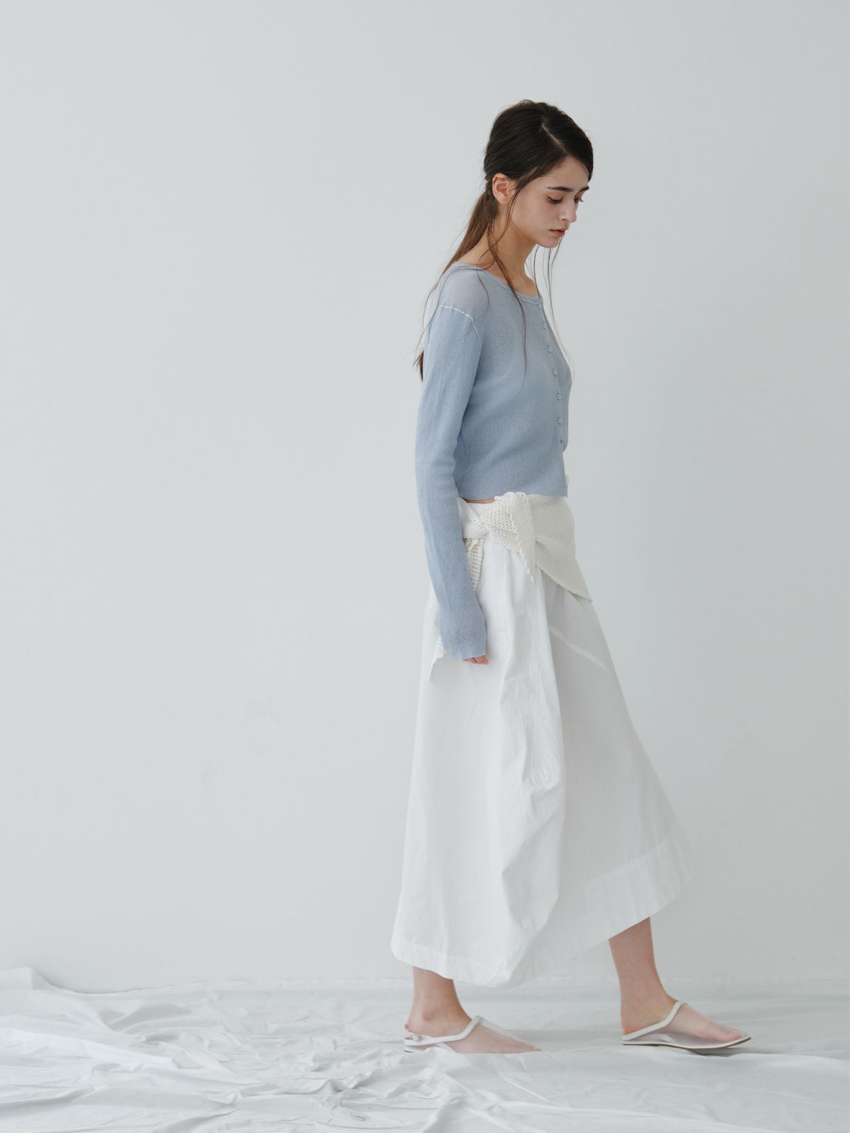 리플레인(REPLAIN) LINEN SHEER RIB CARDIGAN_LIGHT BLUE