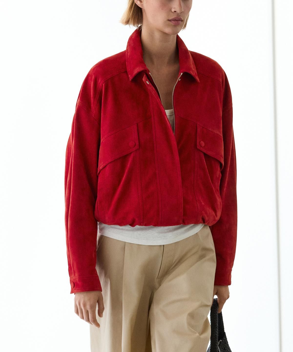 마시모두띠(MASSIMO DUTTI) 스웨이드 레더 포켓 디테일 봄버 재킷