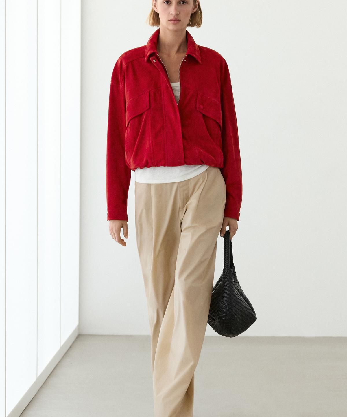 마시모두띠(MASSIMO DUTTI) 스웨이드 레더 포켓 디테일 봄버 재킷
