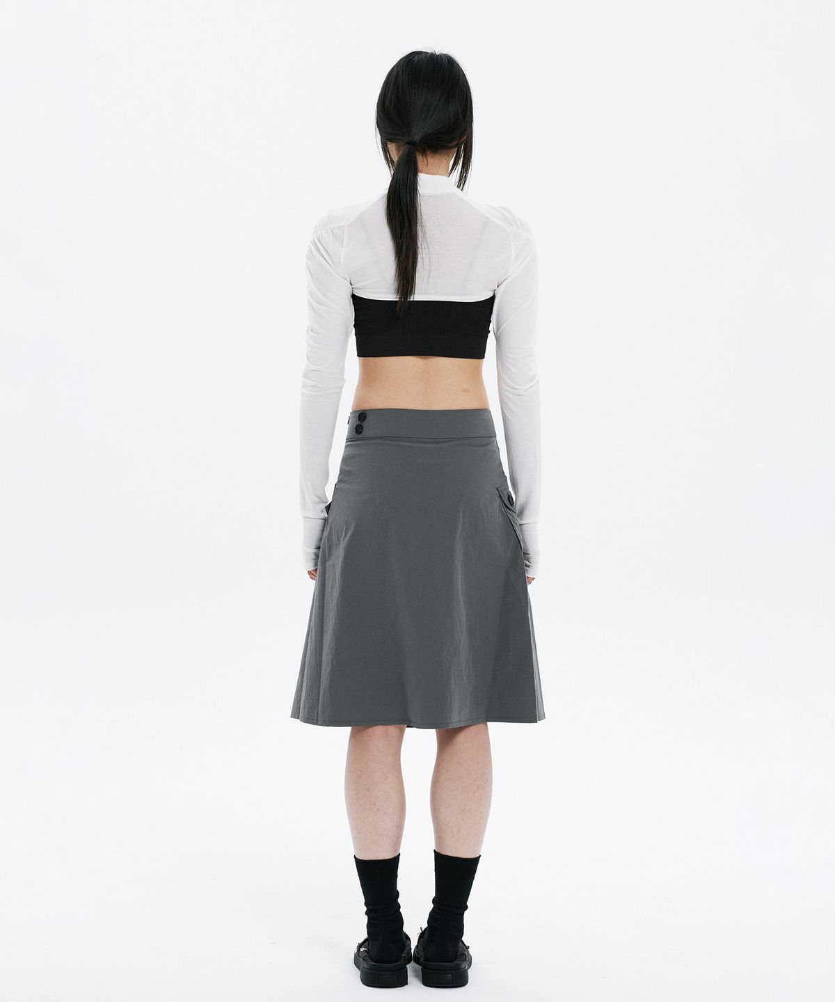 하나히(HANAHI) Pocket belt half pleated skirt GREY