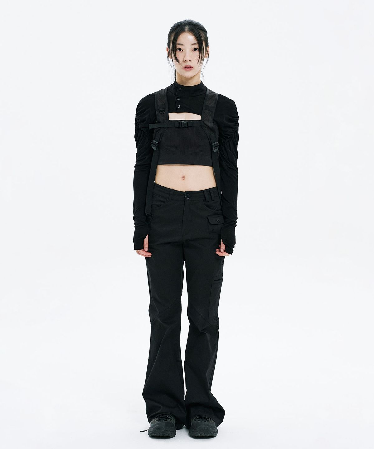 하나히(HANAHI) Double diagonal zipper backpack BLACK