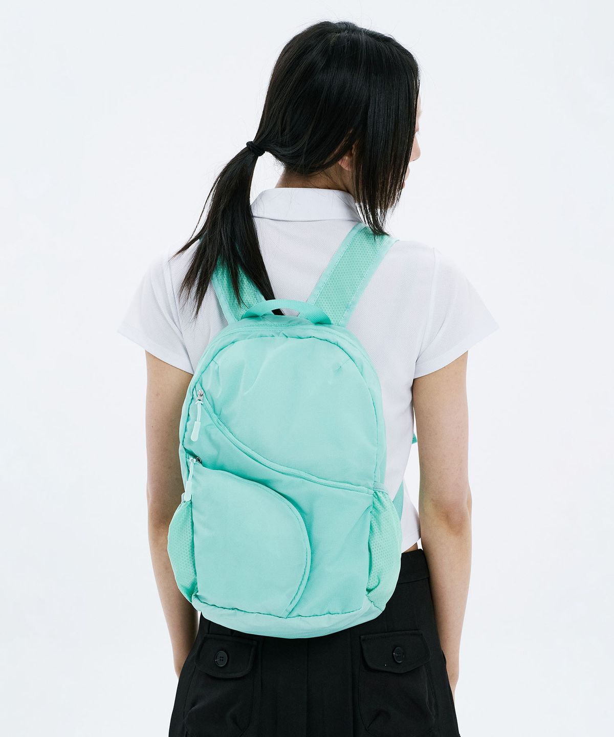 하나히(HANAHI) Double diagonal zipper backpack MINT
