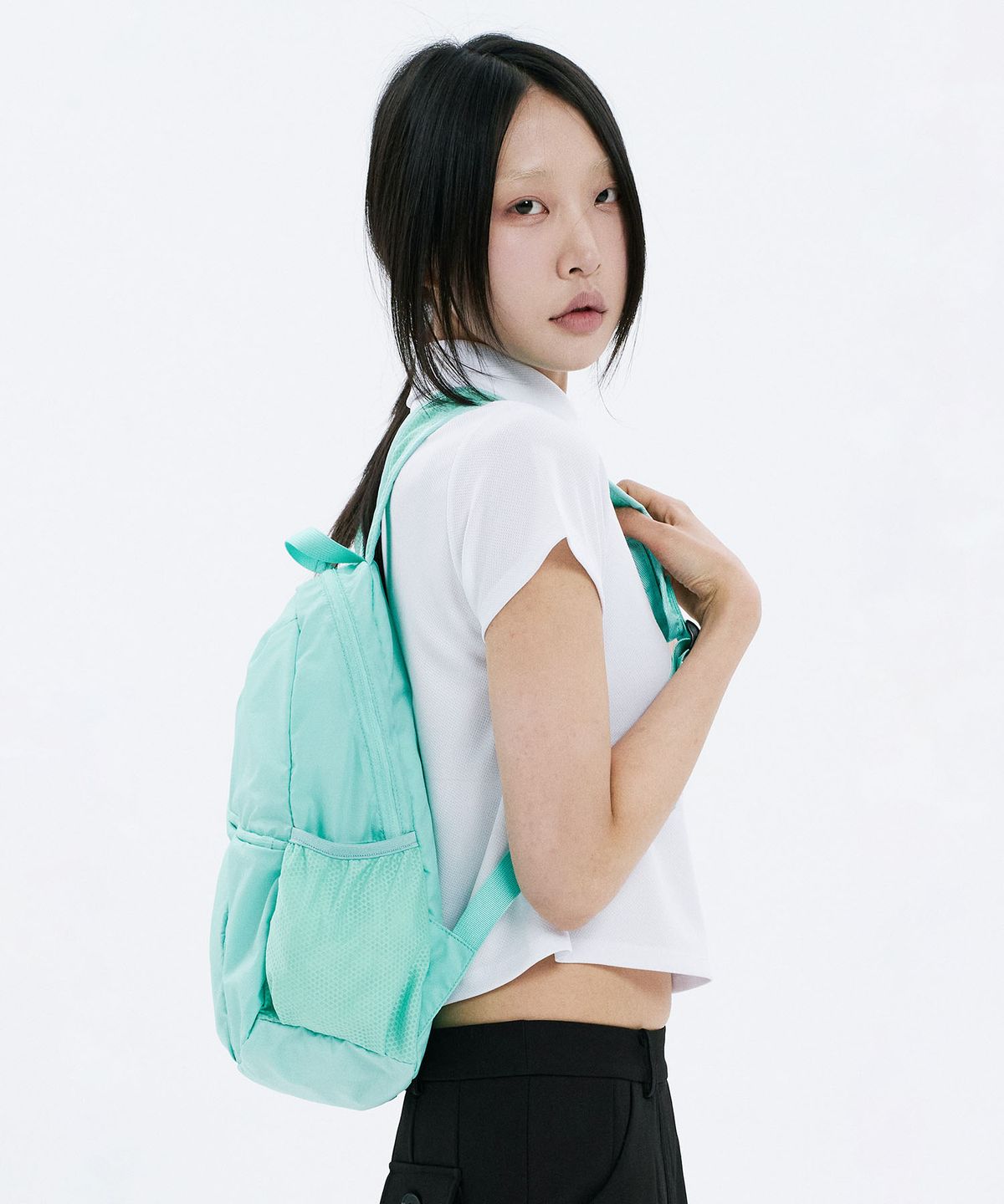 하나히(HANAHI) Double diagonal zipper backpack MINT