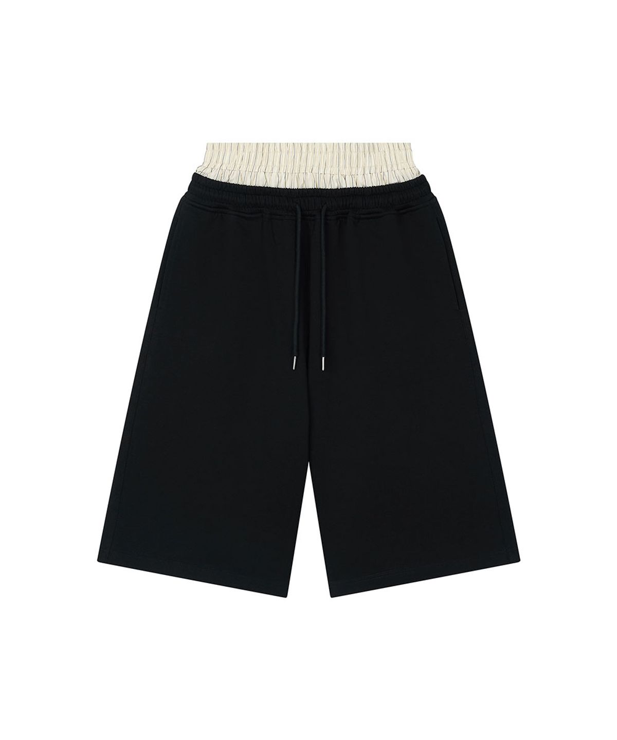 로타입(ROUGHTYPE) Stripe Double Layered Bermuda Sweatpants - Black