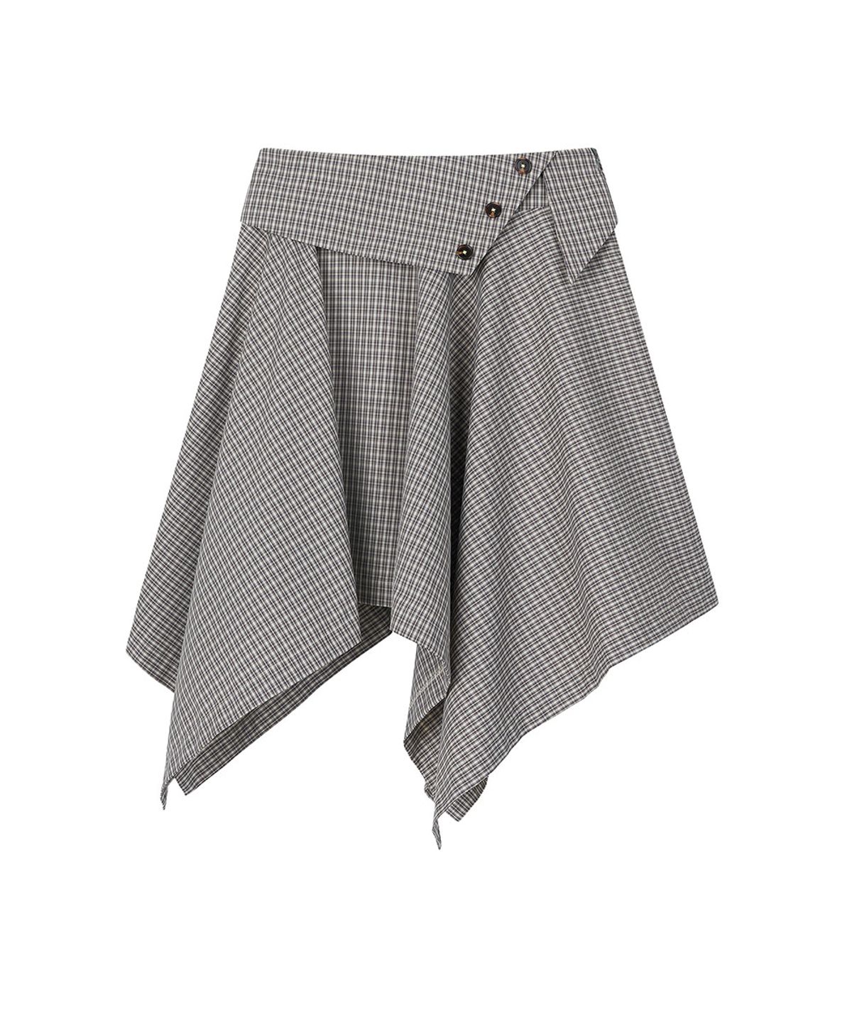 로타입(ROUGHTYPE) Unbalance Button Check Skirt - Beige