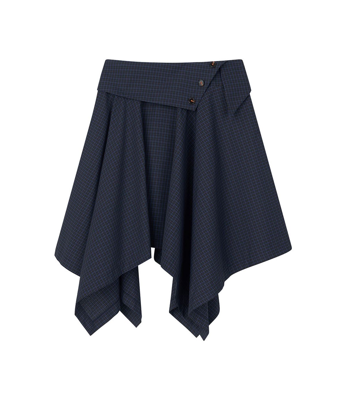 로타입(ROUGHTYPE) Unbalance Button Check Skirt - Navy