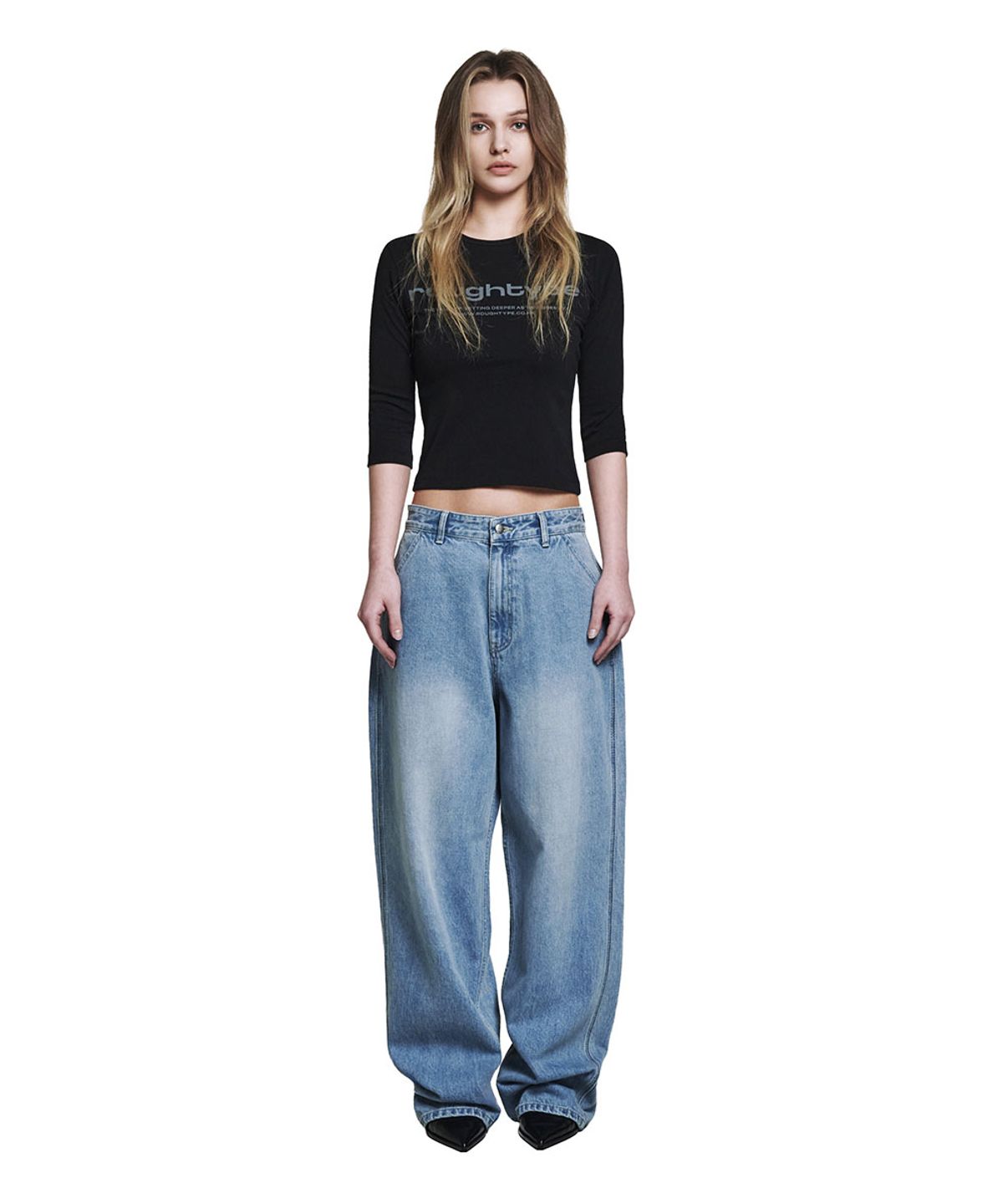 로타입(ROUGHTYPE) Classic Drop-line Denim Pants - Light blue