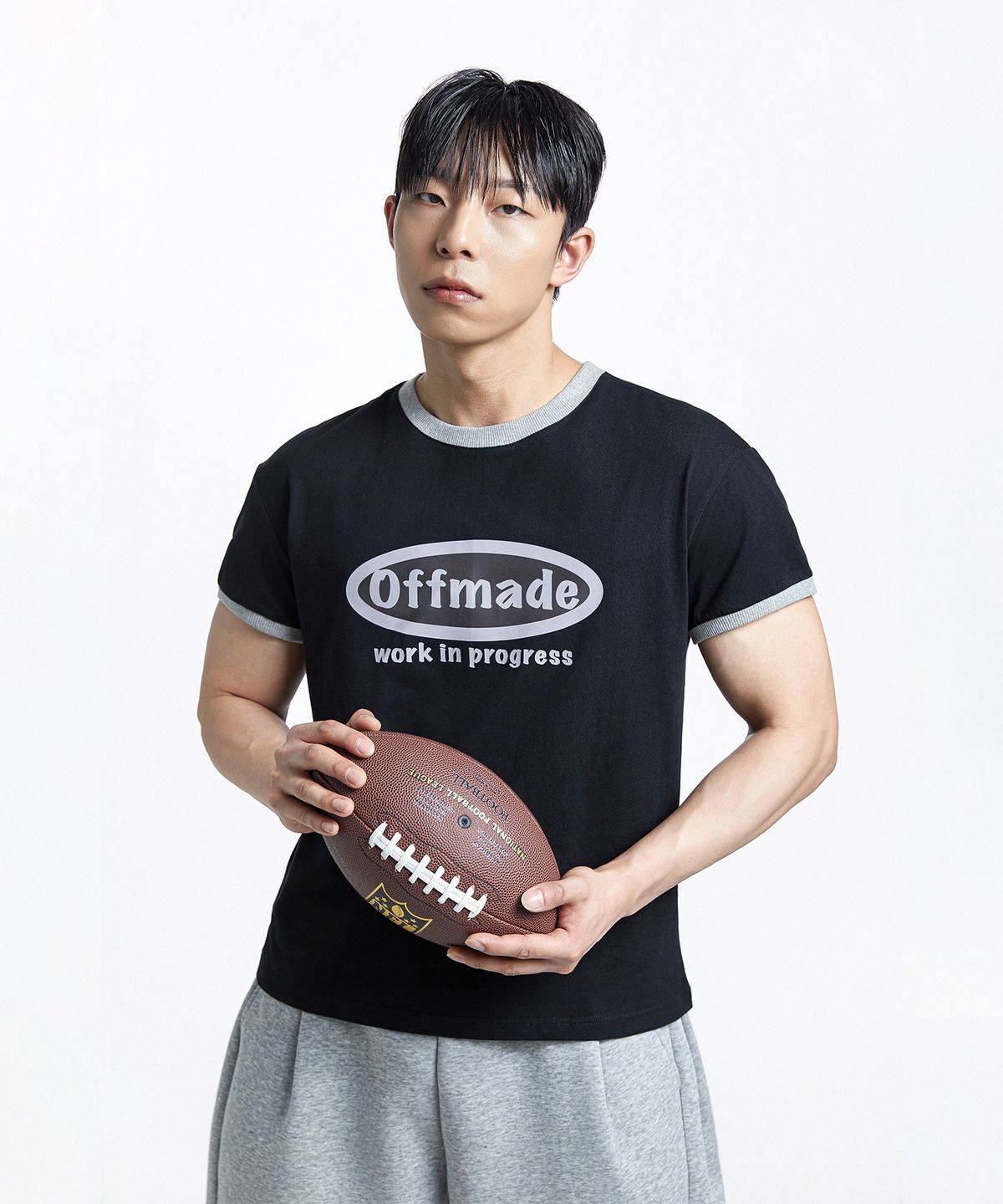 오프메이드(OFFMADE) OFFMADE 세미 머슬핏 크롭 링거 반팔티