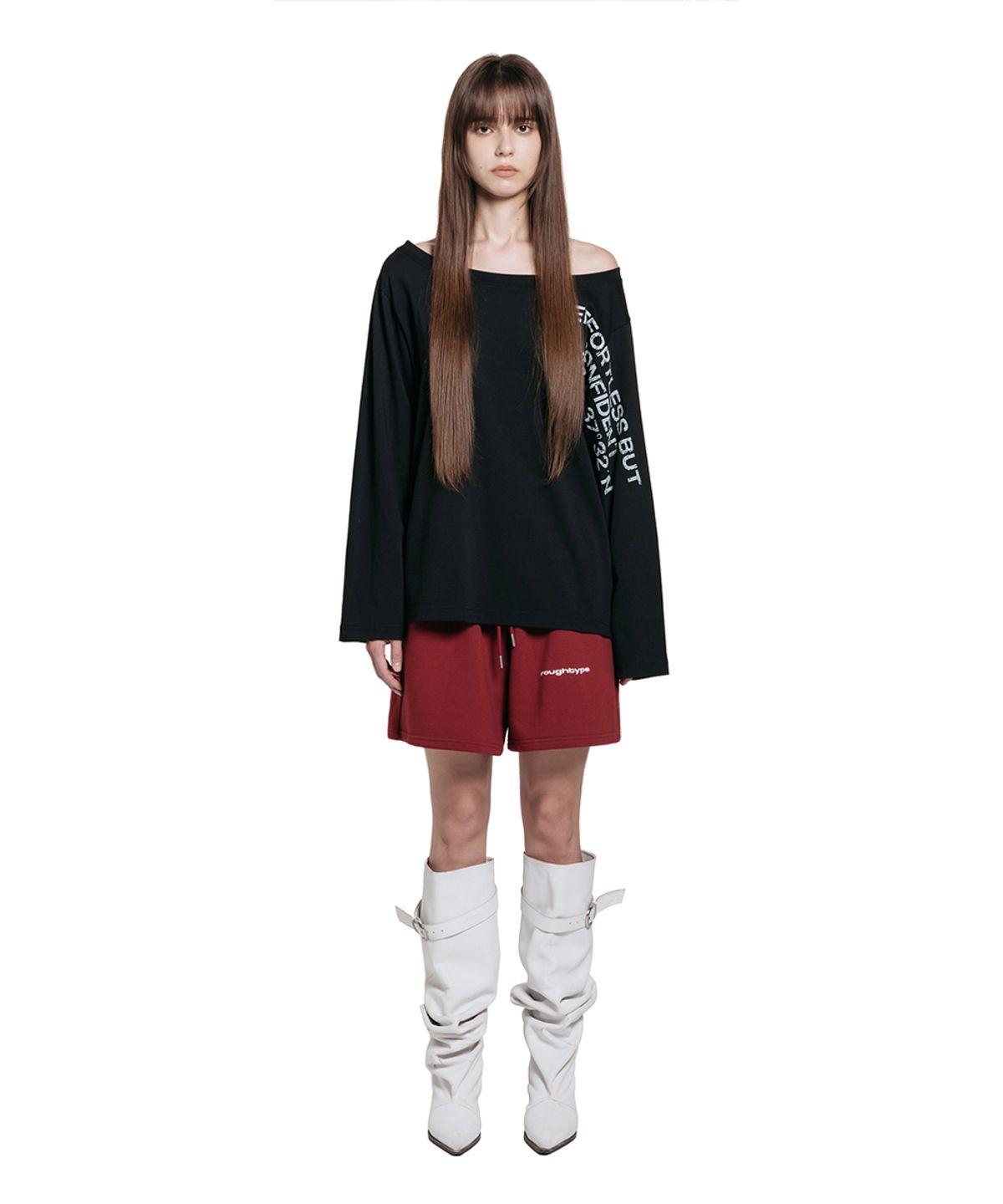 로타입(ROUGHTYPE) Mid Logo Half Sweat Pants - Wine