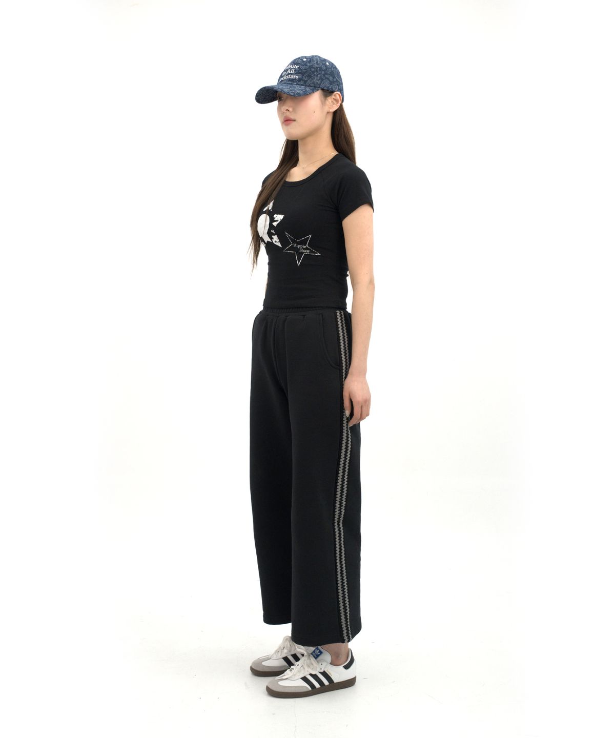 히피하우스(HIPPIE HAUS) Brushed Straight sweatpants w.Tape Black