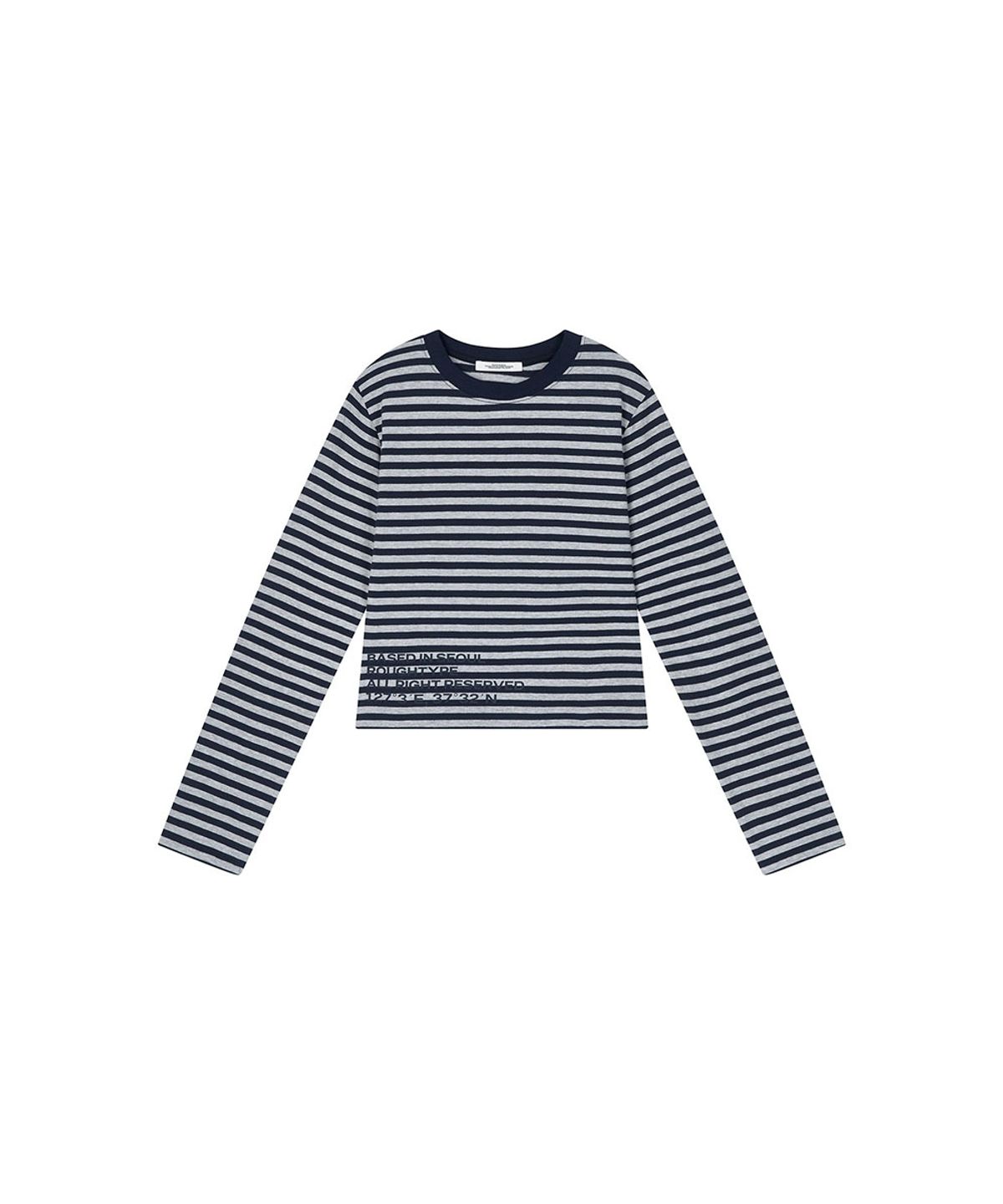 로타입(ROUGHTYPE) Waist Lettering Striped Long Sleeve - Navy
