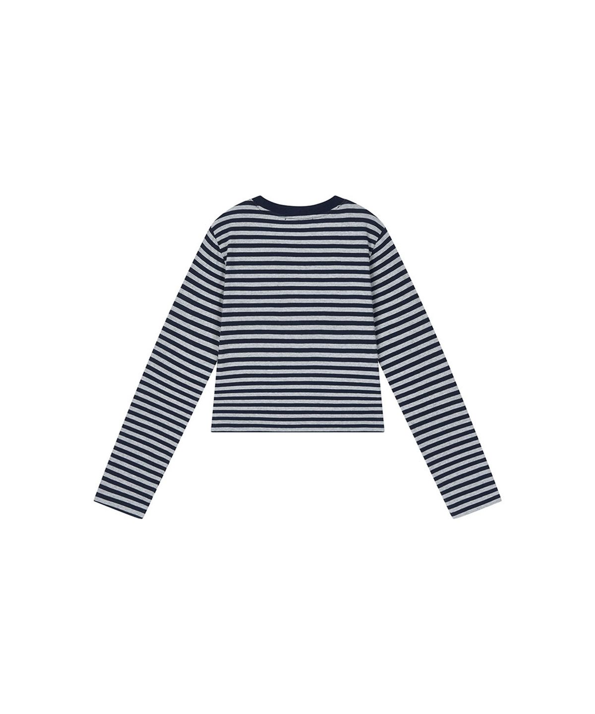 로타입(ROUGHTYPE) Waist Lettering Striped Long Sleeve - Navy