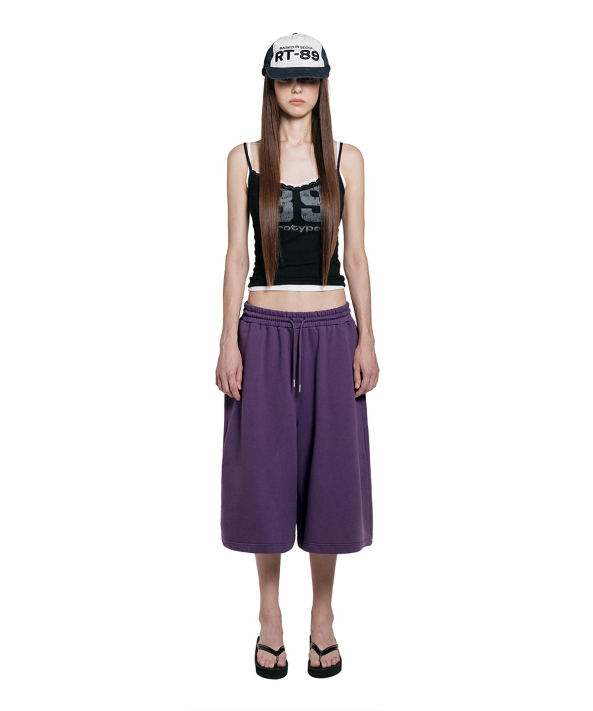 로타입(ROUGHTYPE) Crack Logo Lace Sleeveless - Black