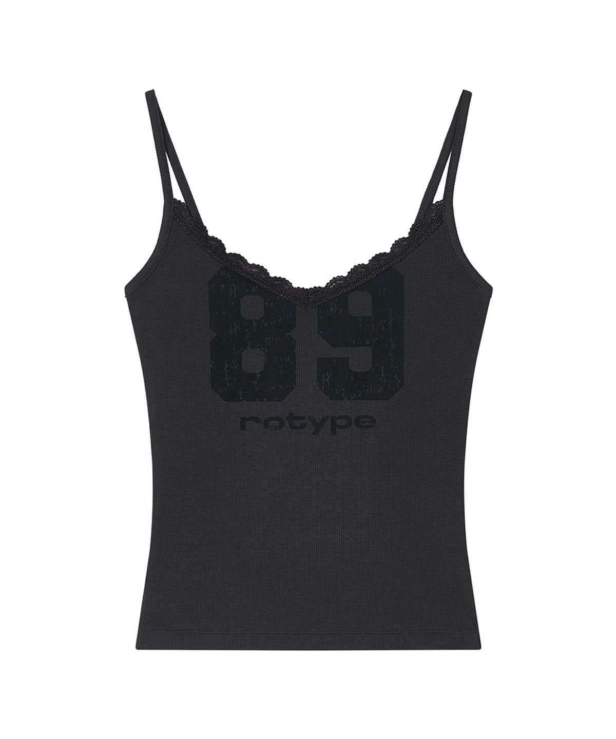 로타입(ROUGHTYPE) Crack Logo Lace Sleeveless - Charcoal