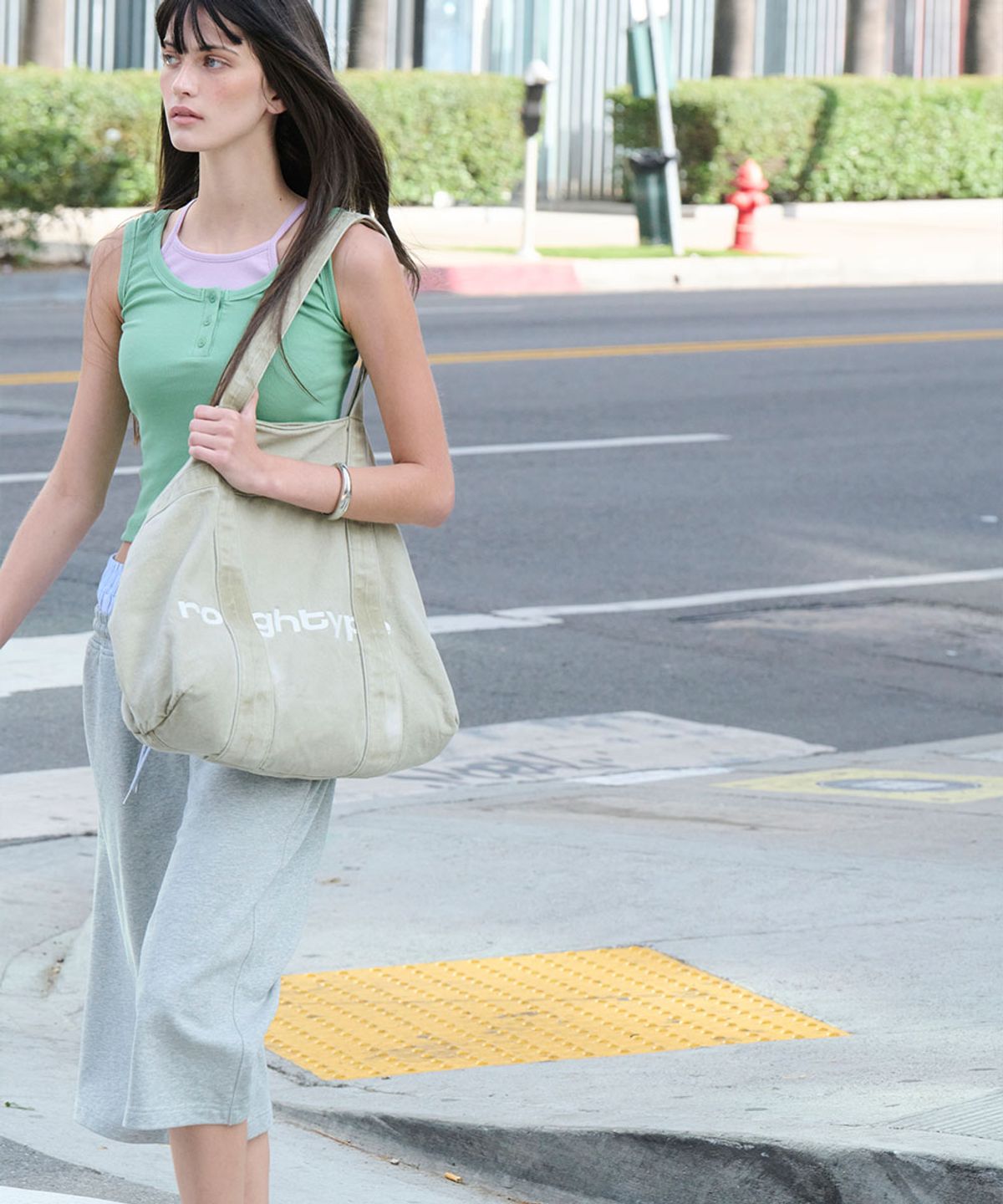 로타입(ROUGHTYPE) RT Logo Washed Tote Bag - Khaki beige