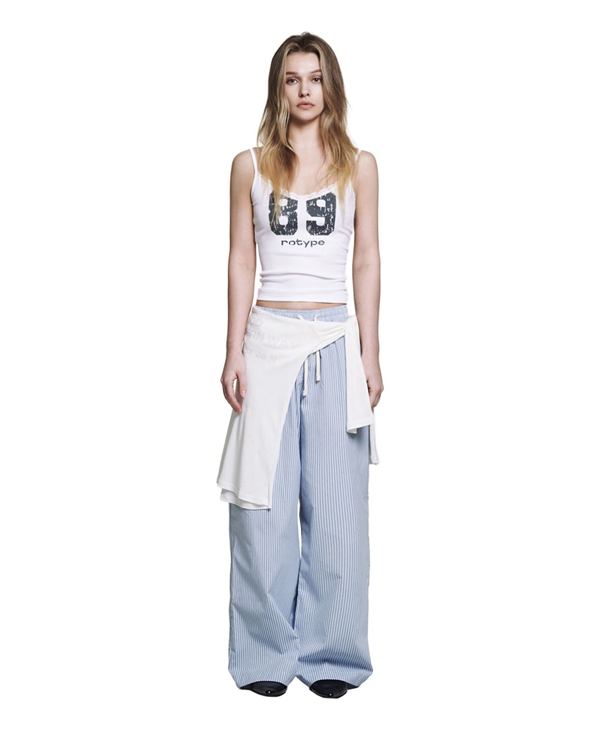 로타입(ROUGHTYPE) Button Stripe Pants - Sky blue