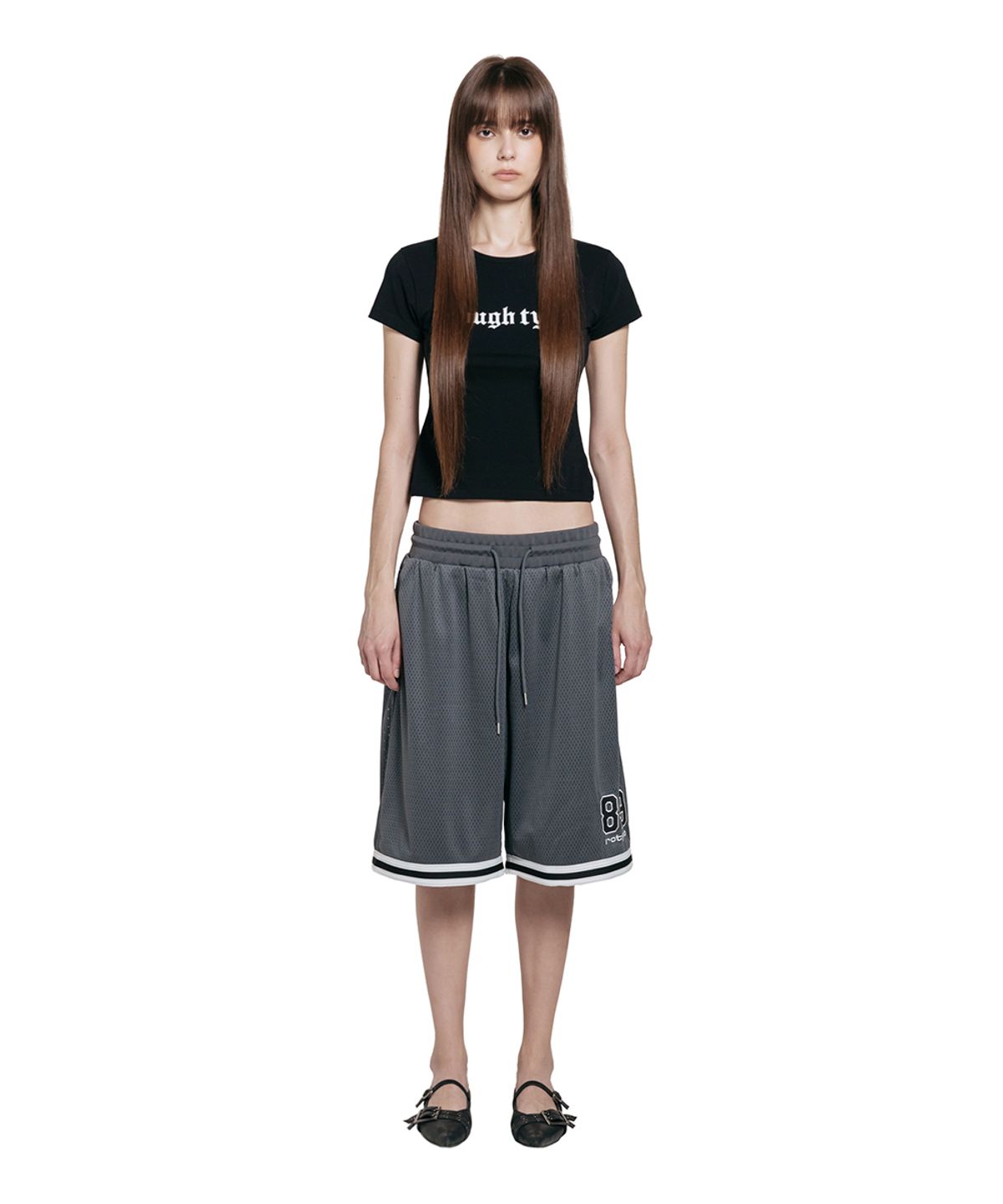 로타입(ROUGHTYPE) 89 Logo Mesh Basketball Shorts - Gray