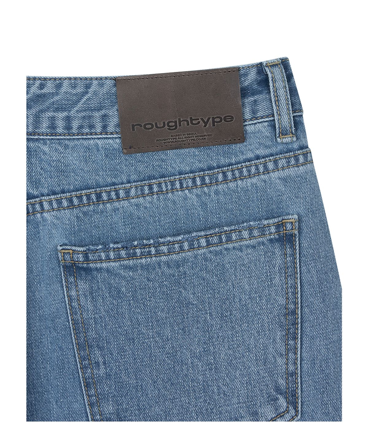로타입(ROUGHTYPE) Damage Semi-bootcut Denim Pants - Mid blue