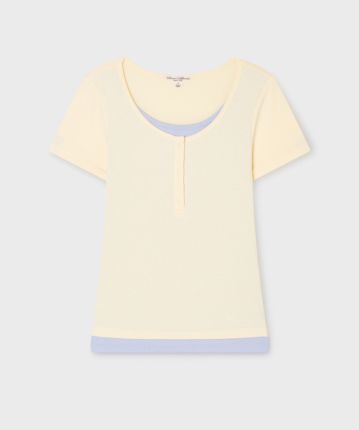 후아유(WHO.A.U) Layered Henley Short-Sleeve T-shirt / WHRAG2491F